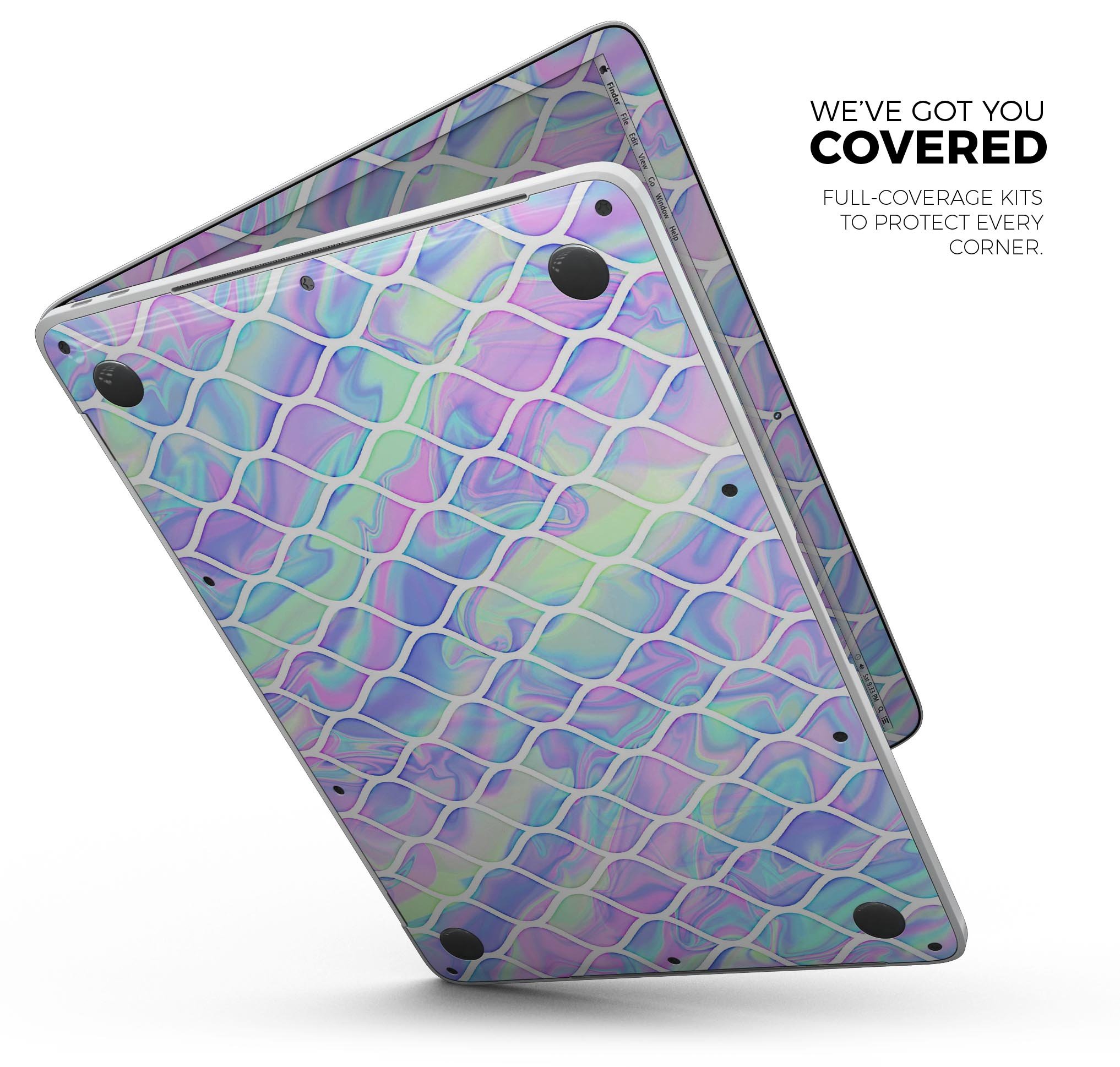 Iridescent Dahlia v4 skin decal wrap kit for Apple MacBook, showcasing vibrant colors and a sleek design.