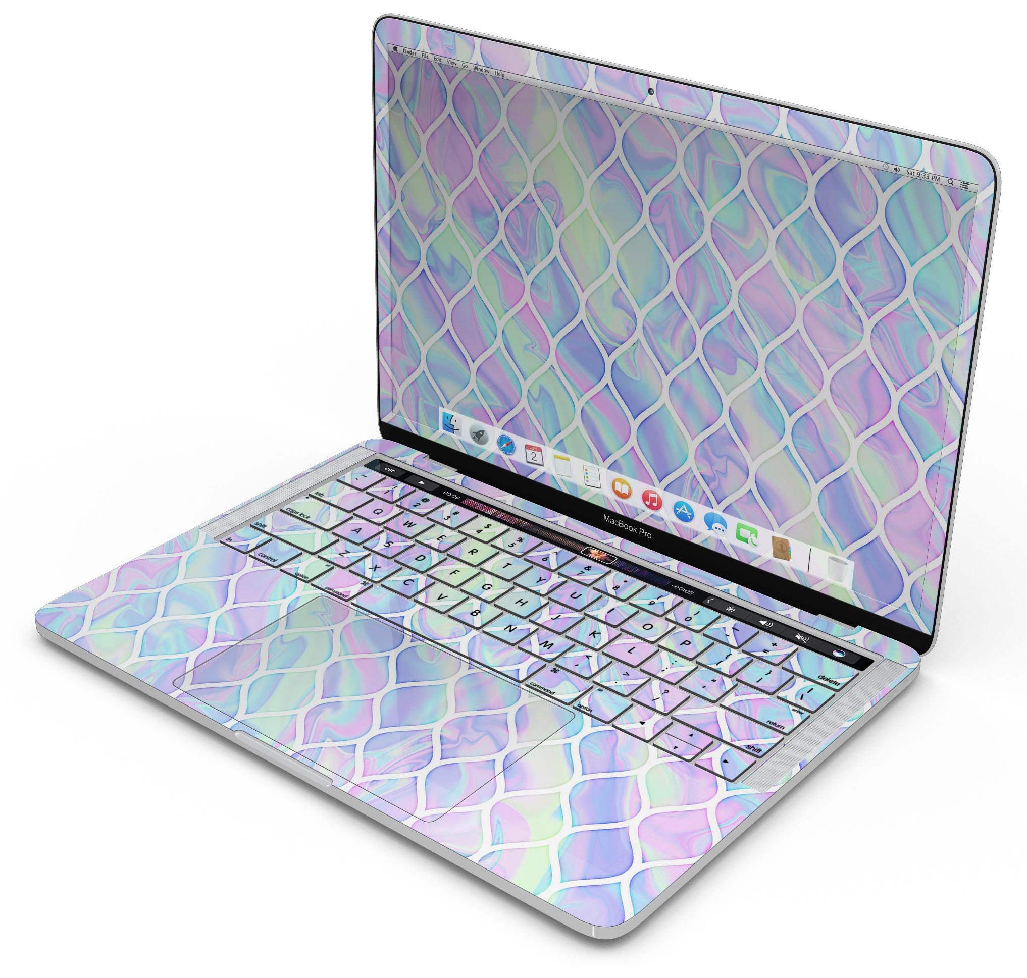 Iridescent Dahlia v4 skin decal wrap kit for Apple MacBook, showcasing vibrant colors and a sleek design.