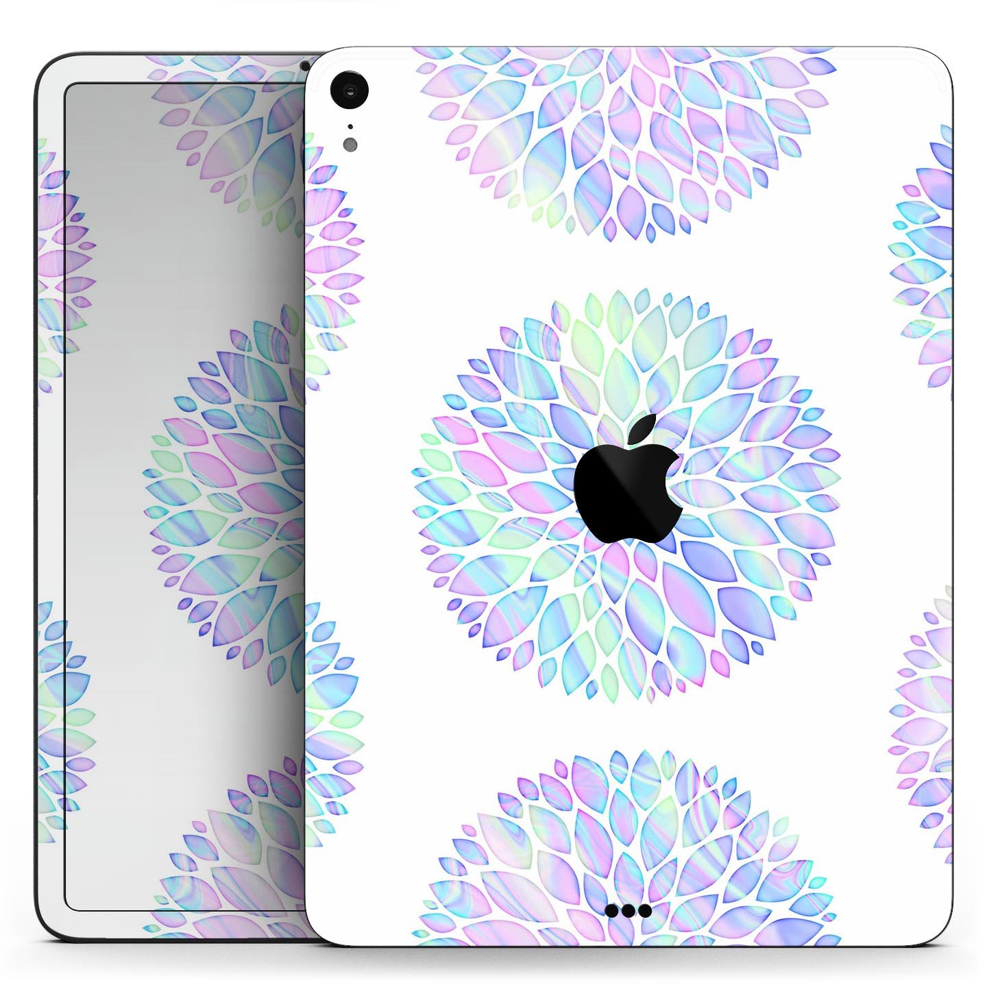 Iridescent Dahlia v5 skin decal for Apple iPad Pro, showcasing vibrant colors and a sleek design.