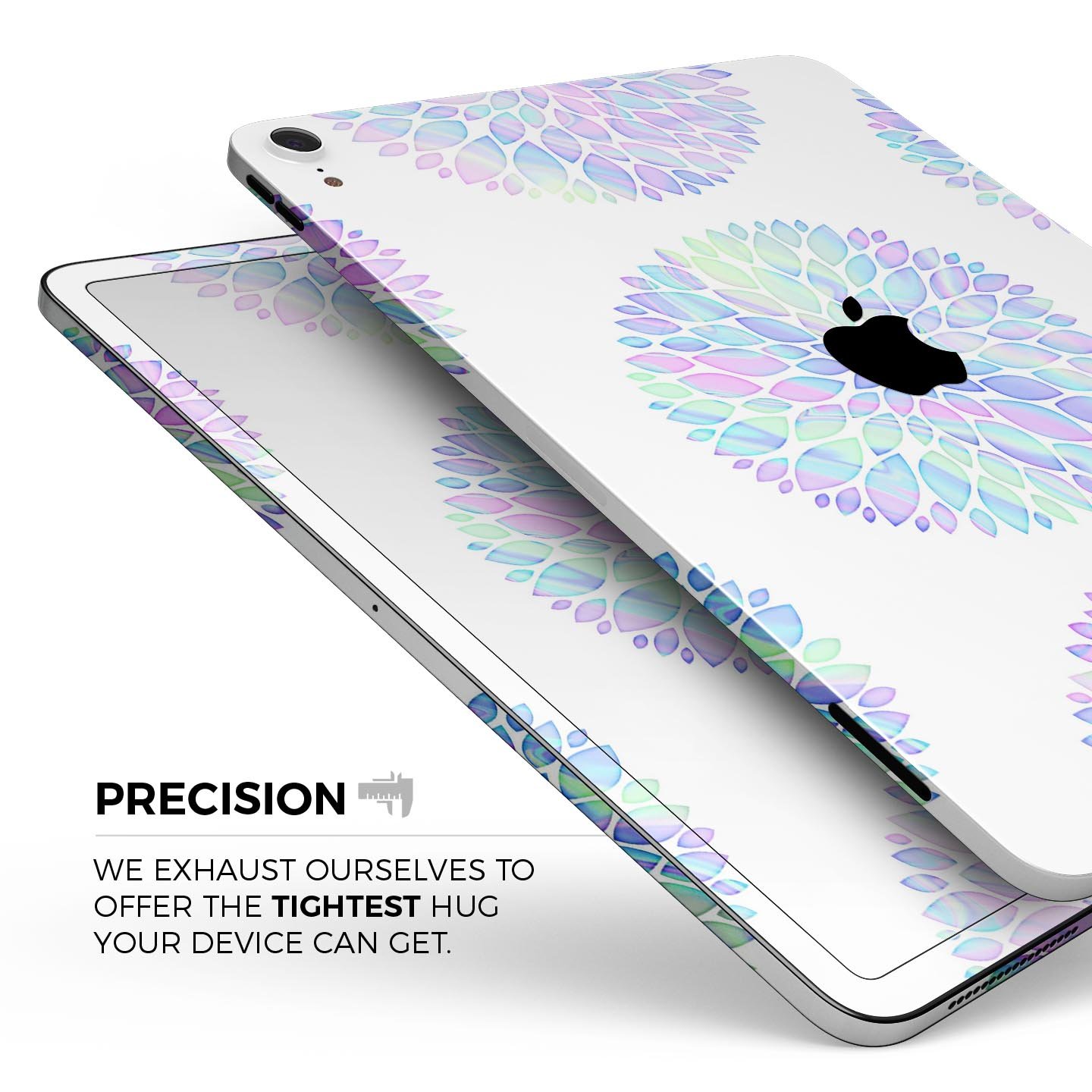 Iridescent Dahlia v5 skin decal for Apple iPad Pro, showcasing vibrant colors and a sleek design.