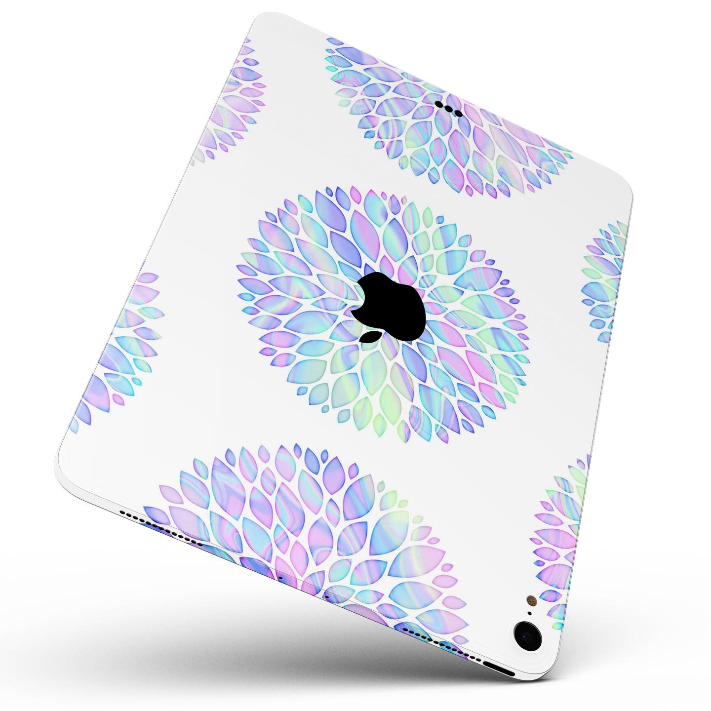 Iridescent Dahlia v5 skin decal for Apple iPad Pro, showcasing vibrant colors and a sleek design.