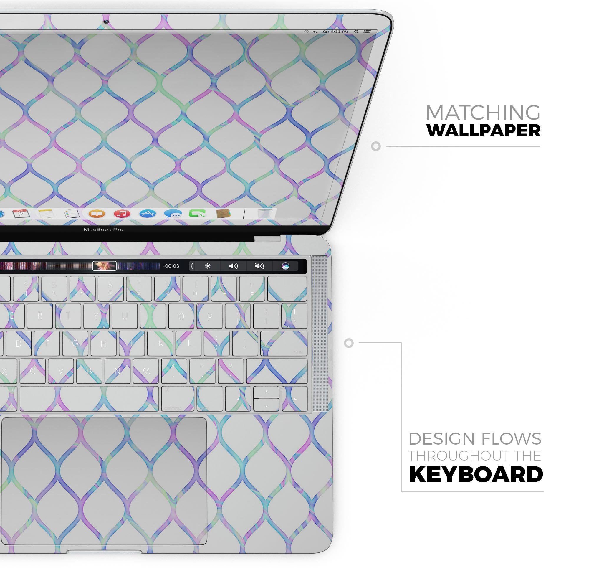 Iridescent Dahlia v7 skin decal wrap kit for Apple MacBook, showcasing vibrant colors and a sleek design.