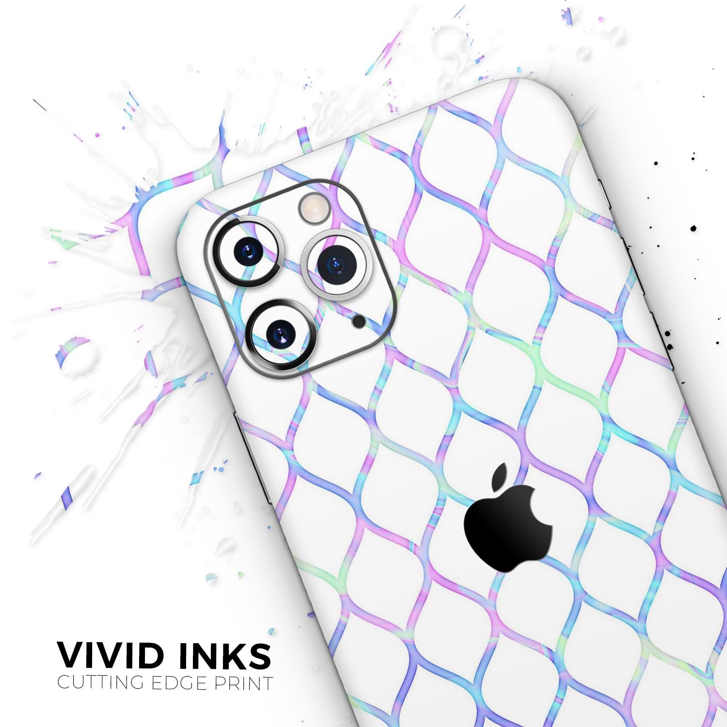 Iridescent Dahlia v7 Skin-Kit for Apple iPhone 13, showcasing vibrant colors and a sleek design.