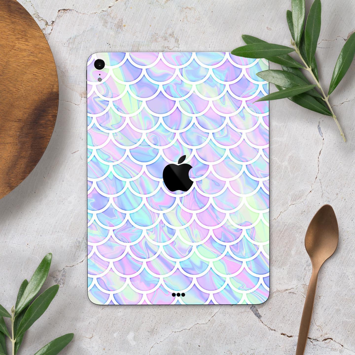 Iridescent Dahlia v8 full body skin decal for Apple iPad Pro, showcasing vibrant colors and a sleek design.