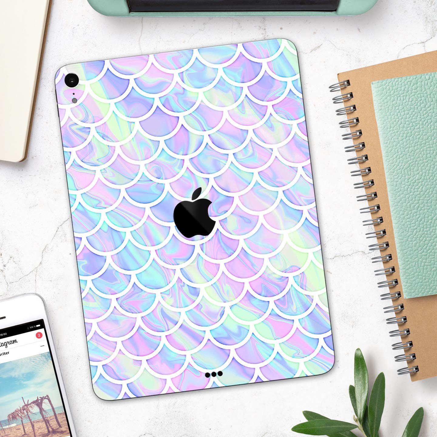 Iridescent Dahlia v8 full body skin decal for Apple iPad Pro, showcasing vibrant colors and a sleek design.