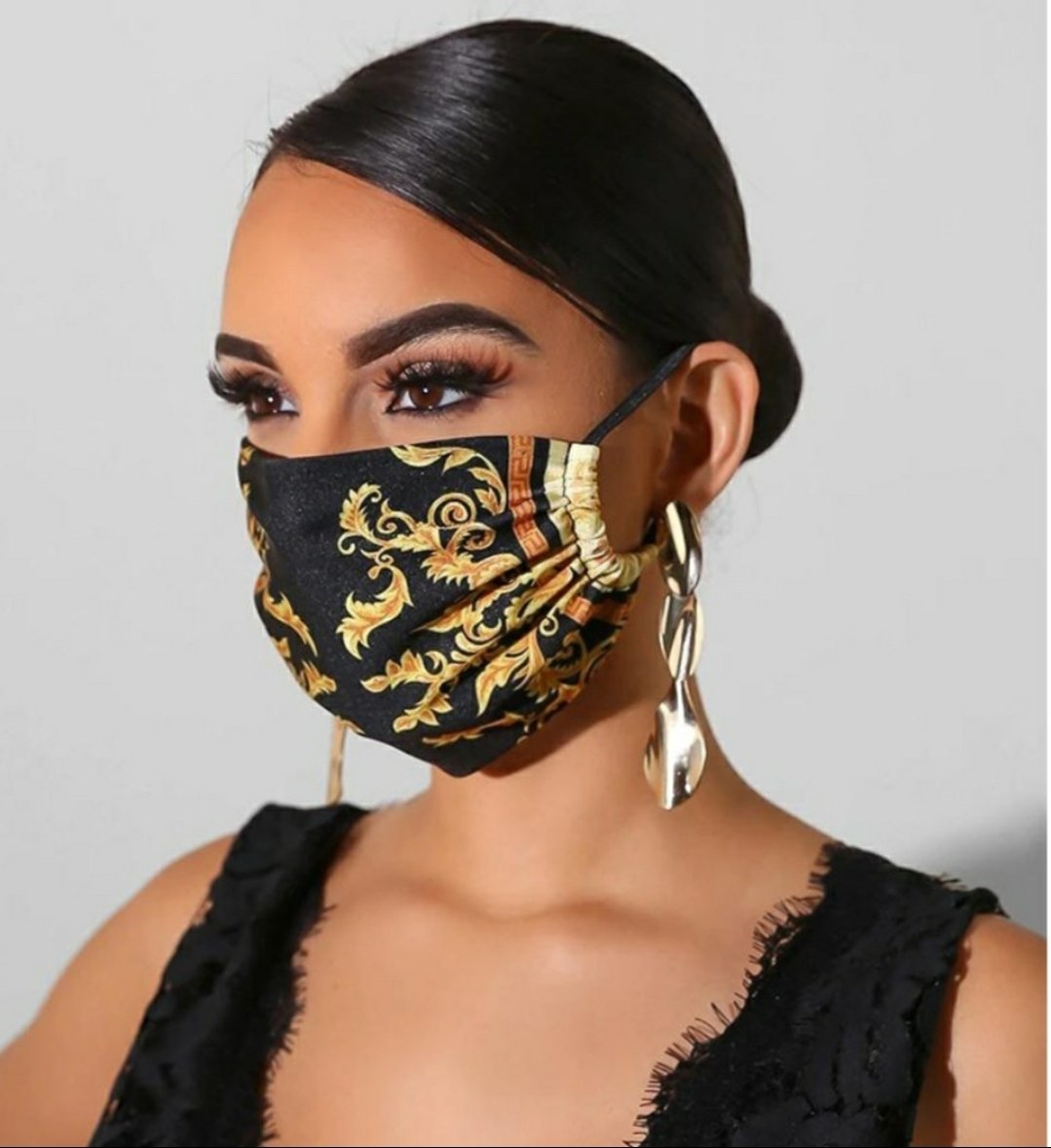 Italian Style Black and Gold Fashion Mask showcasing elegant design and comfortable fit.