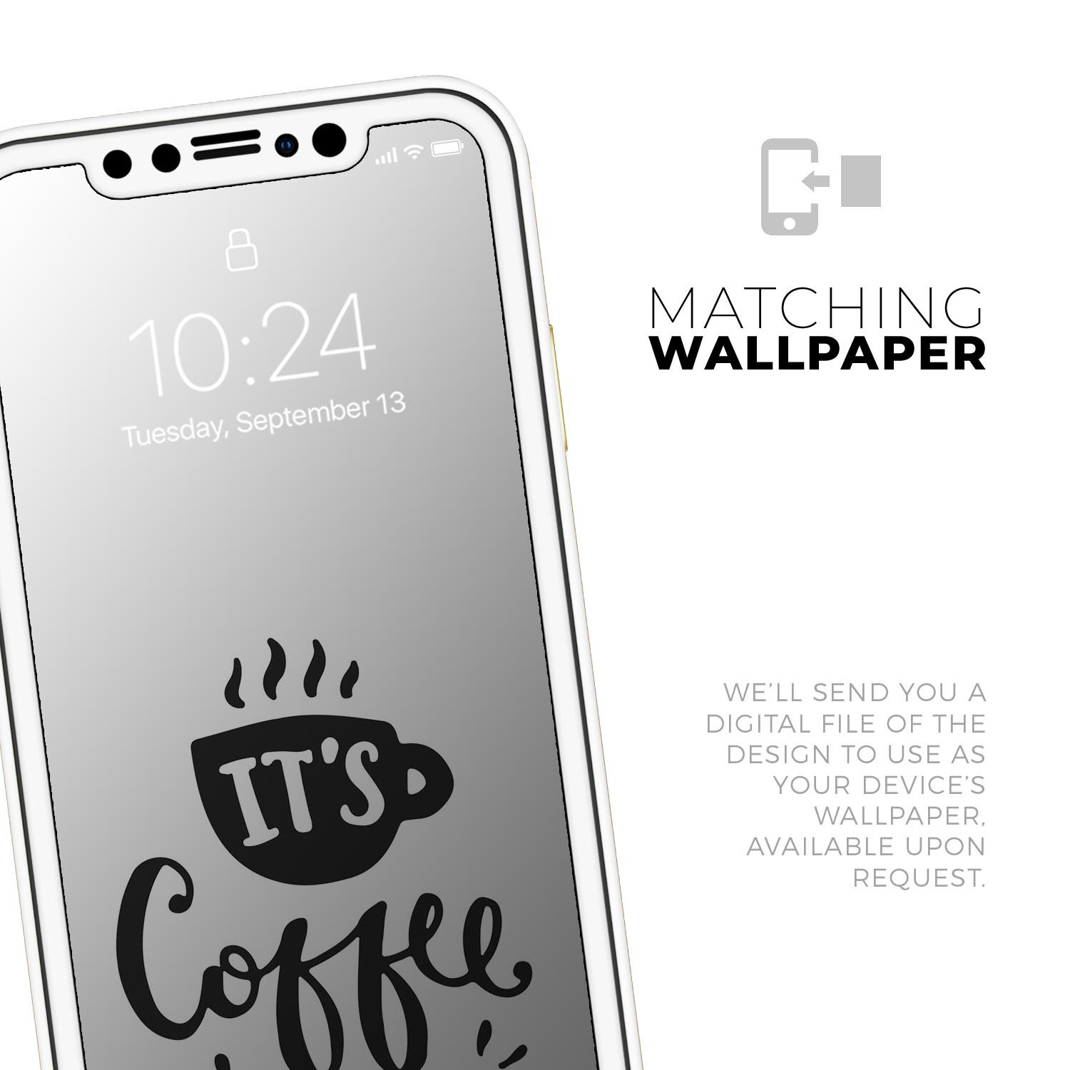 Its Coffee Time Skin-Kit for Apple iPhone 13 and 13 Pro, showcasing a stylish design with a premium vinyl finish.