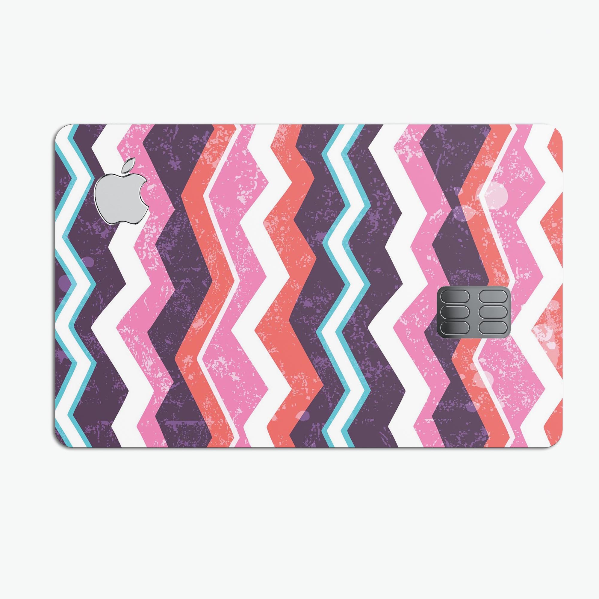 Jagged Colorful Chevron decal skin applied on an Apple Card, showcasing vibrant colors and a stylish design.