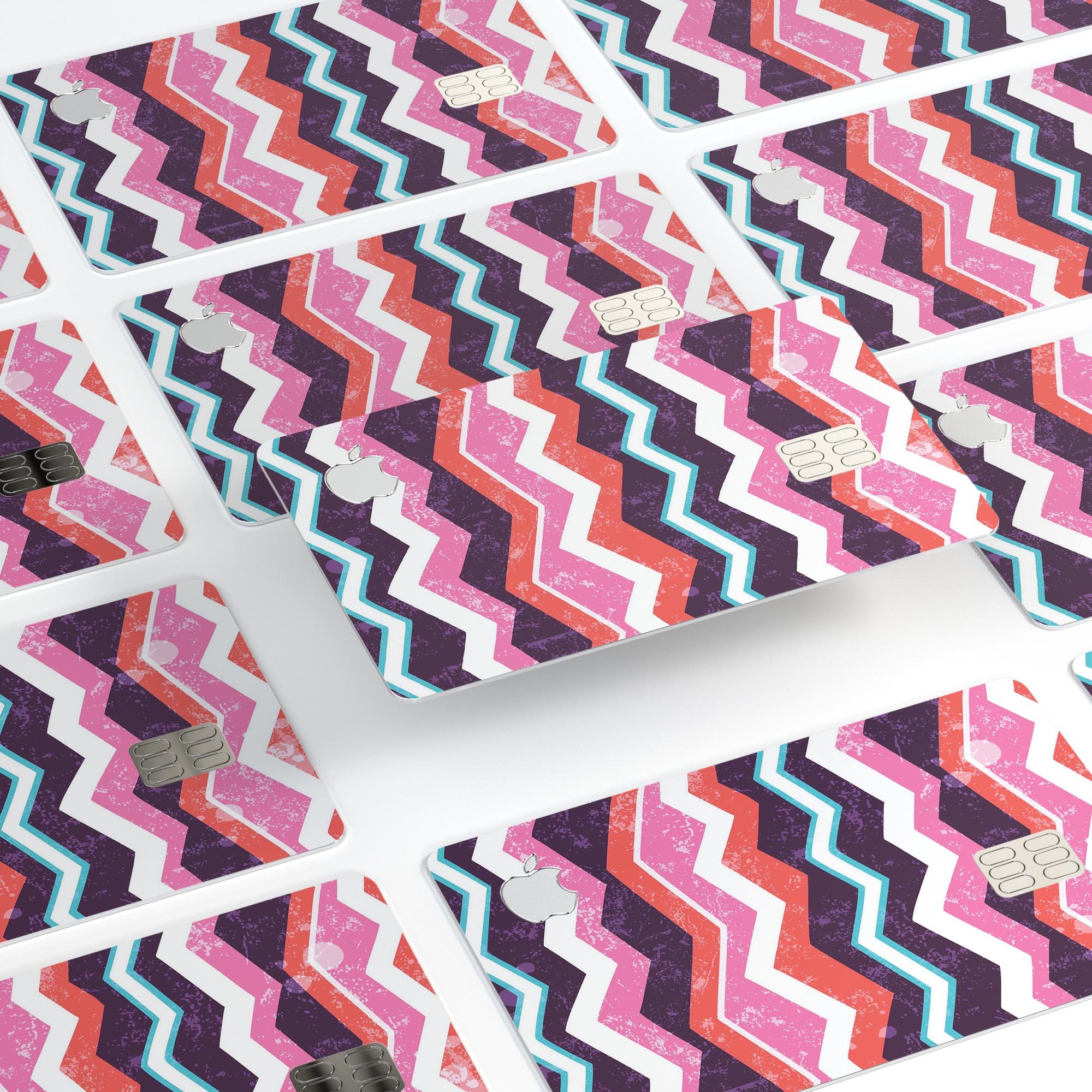 Jagged Colorful Chevron decal skin applied on an Apple Card, showcasing vibrant colors and a stylish design.