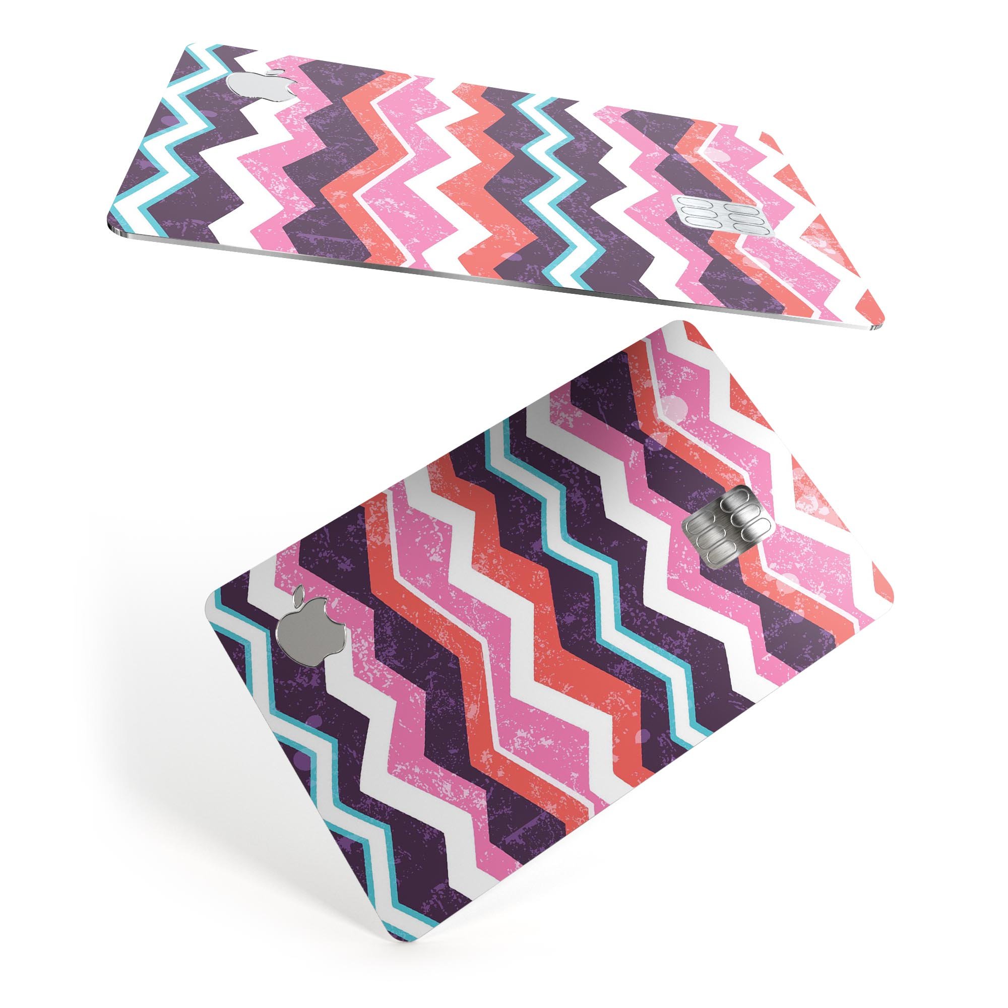 Jagged Colorful Chevron decal skin applied on an Apple Card, showcasing vibrant colors and a stylish design.