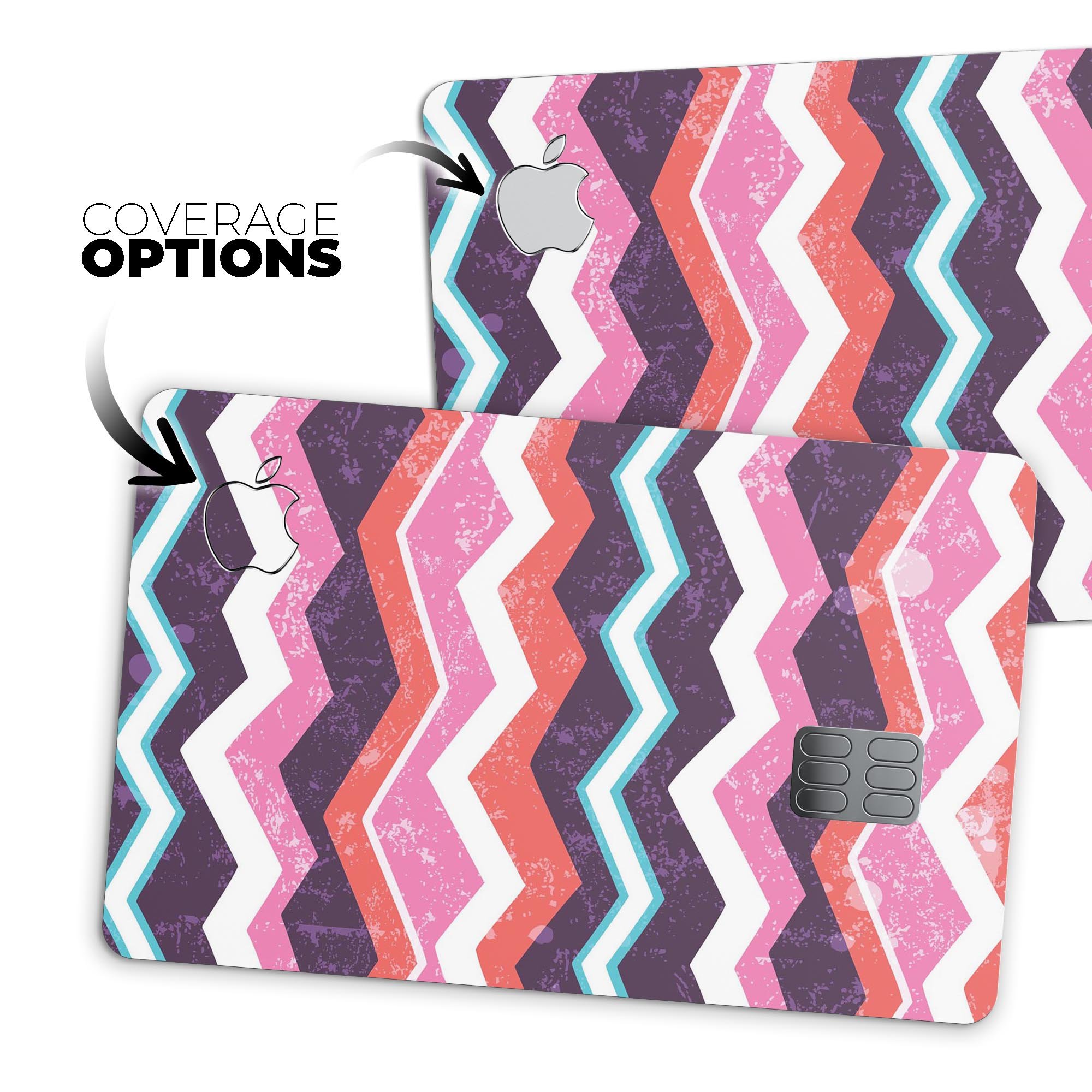 Jagged Colorful Chevron decal skin applied on an Apple Card, showcasing vibrant colors and a stylish design.