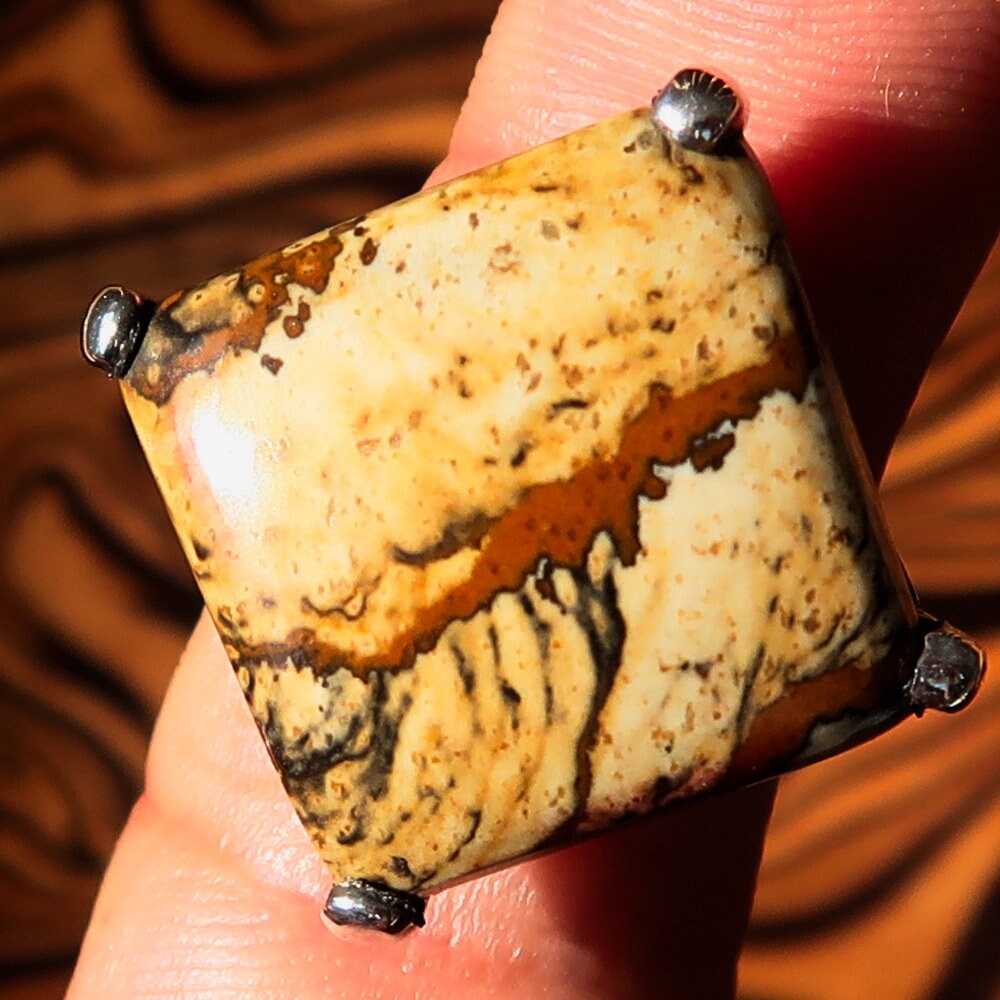 Handmade sterling silver Jasper Ring featuring an oval Picture Jasper stone with unique earthy patterns.