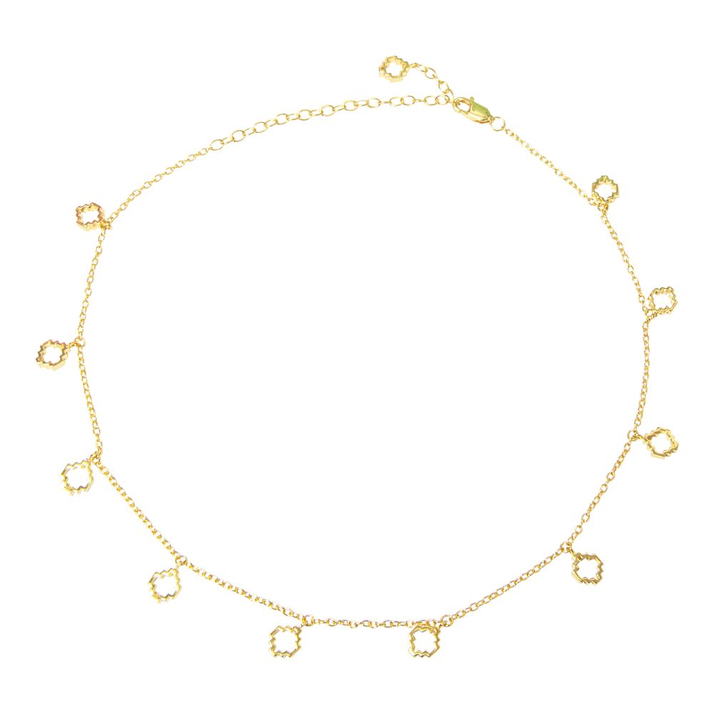 Jewel Tree London Baori Choker Necklace featuring geometrical charms in sterling silver with gold vermeil finish.