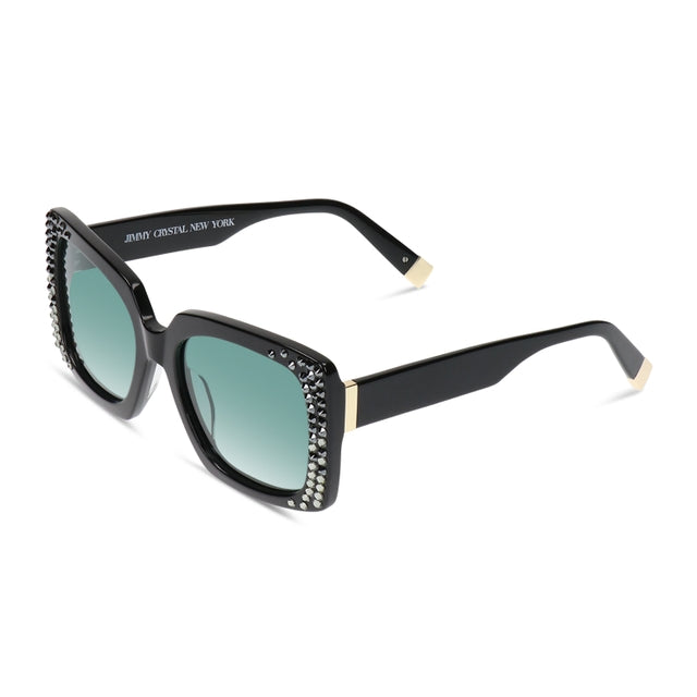 JIMMY CRYSTAL GLT1070-C1-HT+B/D full-rimmed black acetate glasses for women, featuring a stylish rectangular design.