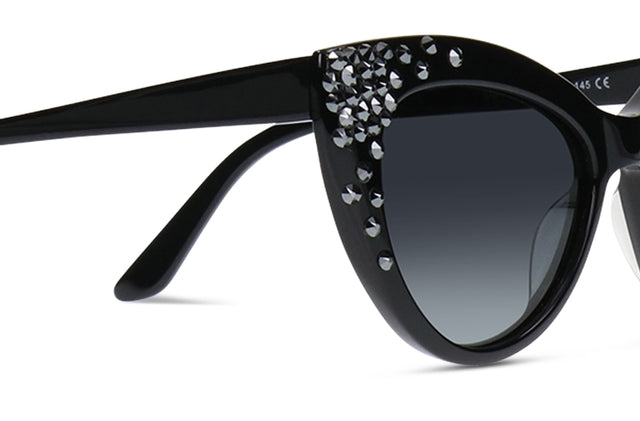 JIMMY CRYSTAL GLT1128-C1-HT cat eye glasses in black acetate, featuring a full-rimmed design for women.