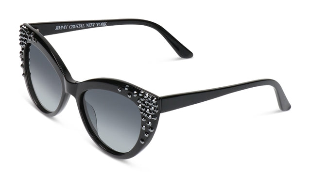 JIMMY CRYSTAL GLT1128-C1-HT cat eye glasses in black acetate, featuring a full-rimmed design for women.