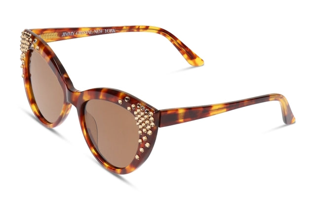 JIMMY CRYSTAL GLT1128-C4-L/COL cat-eye glasses in brown acetate, featuring a full-rimmed design for women.