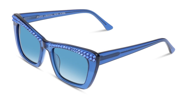 JIMMY CRYSTAL GLT1130-C2-SAP full-rimmed blue acetate glasses for women, featuring a rectangular frame design.