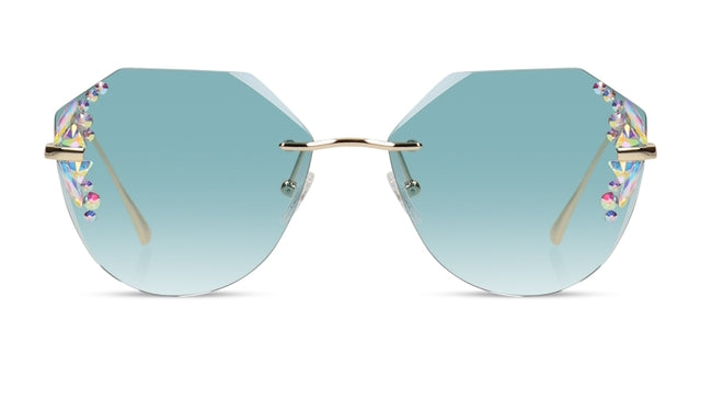 JIMMY CRYSTAL GLT9008-C3-AB rimless glasses in blue, featuring a geometric design, perfect for women.