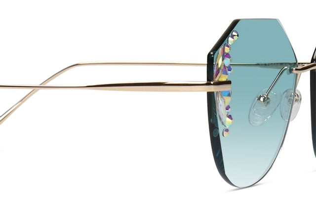 JIMMY CRYSTAL GLT9008-C3-AB rimless glasses in blue, featuring a geometric design, perfect for women.