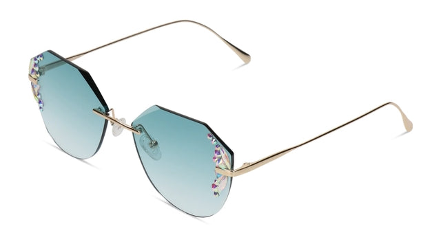 JIMMY CRYSTAL GLT9008-C3-AB rimless glasses in blue, featuring a geometric design, perfect for women.