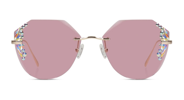 JIMMY CRYSTAL GLT9008-C5-ROSE rimless geometric glasses in pink, designed for women.