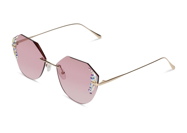 JIMMY CRYSTAL GLT9008-C5-ROSE rimless geometric glasses in pink, designed for women.