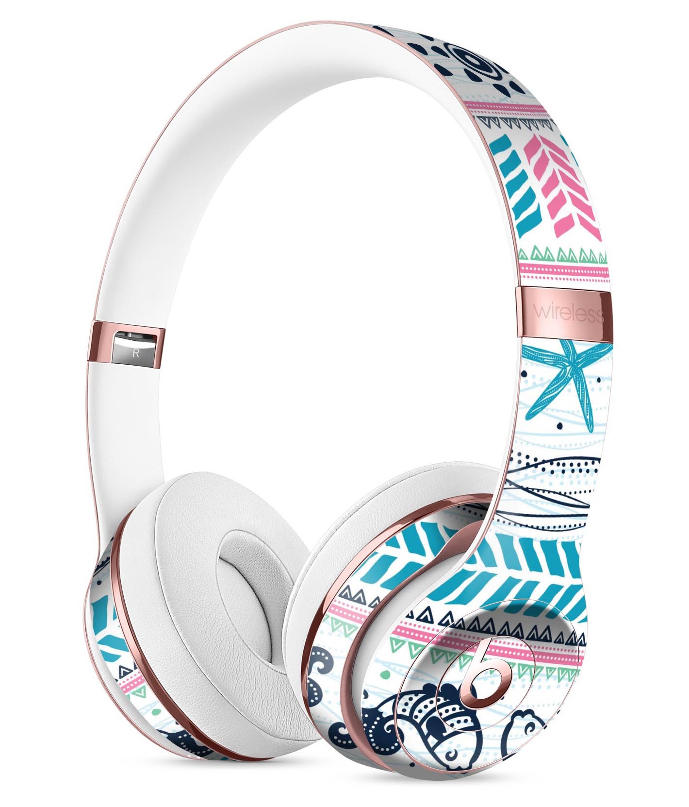 Jumping Fish Repeating Pattern Full-Body Skin Kit for Beats by Dre Solo 3 Wireless Headphones, showcasing vibrant colors and unique design.