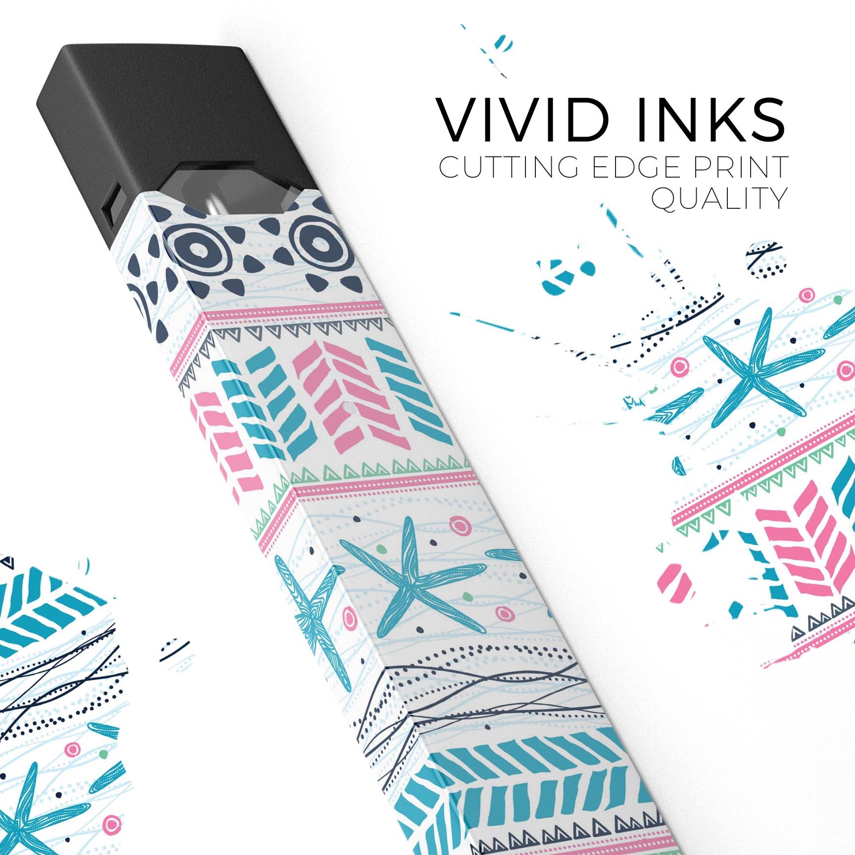 Jumping Fish Repeating Pattern Premium Decal Skin-Wrap for JUUL device, showcasing vibrant colors and unique design.