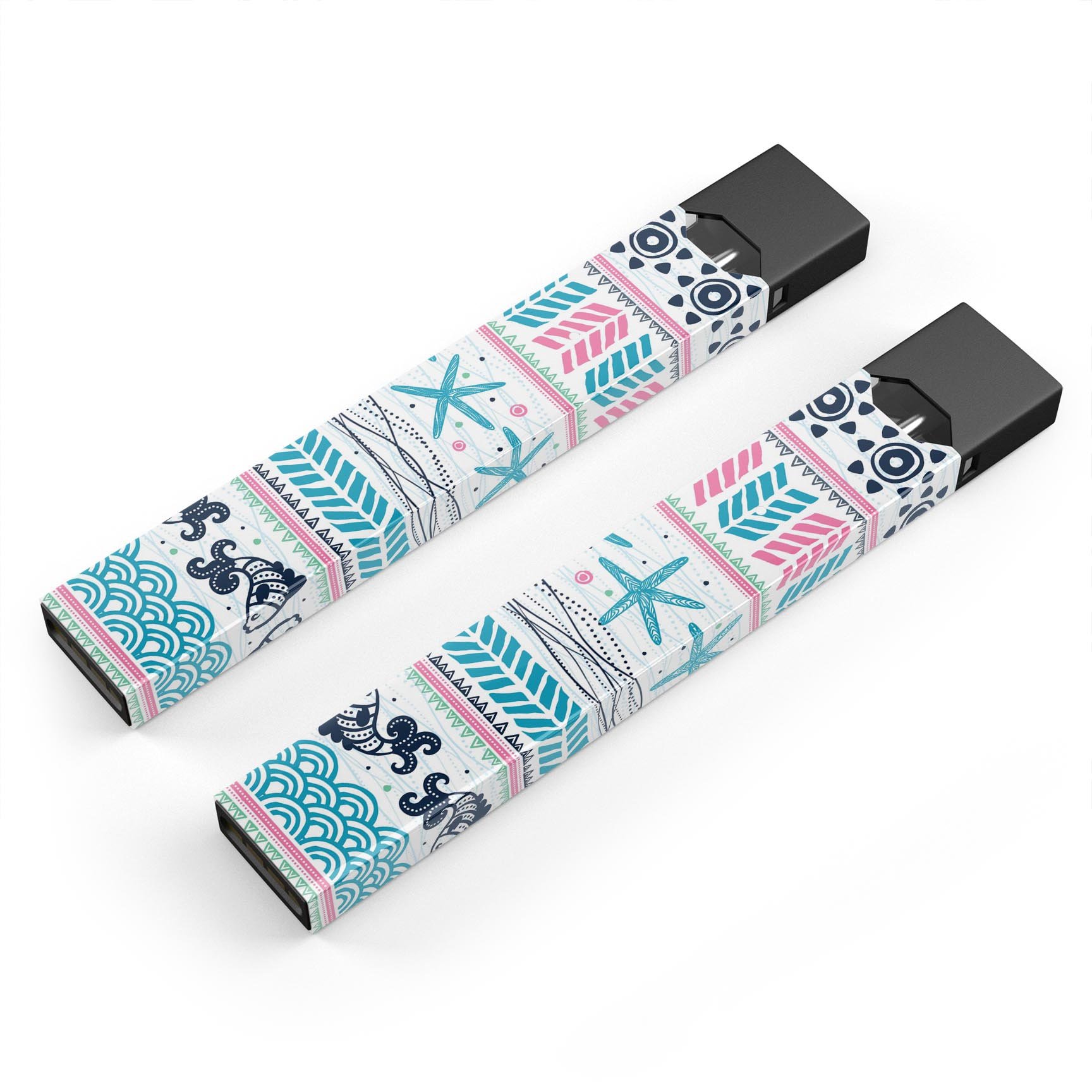 Jumping Fish Repeating Pattern Premium Decal Skin-Wrap for JUUL device, showcasing vibrant colors and unique design.