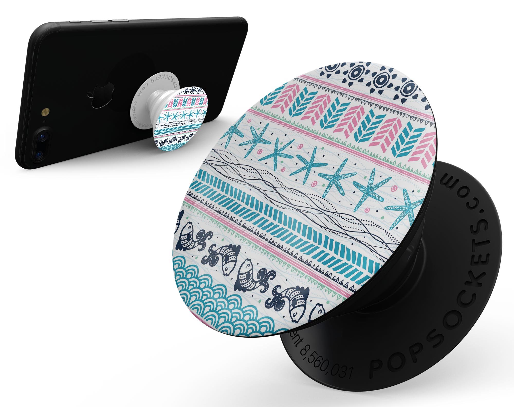 Jumping Fish Repeating Pattern Skin Kit for PopSockets, featuring vibrant colors and a playful design on a premium vinyl material.