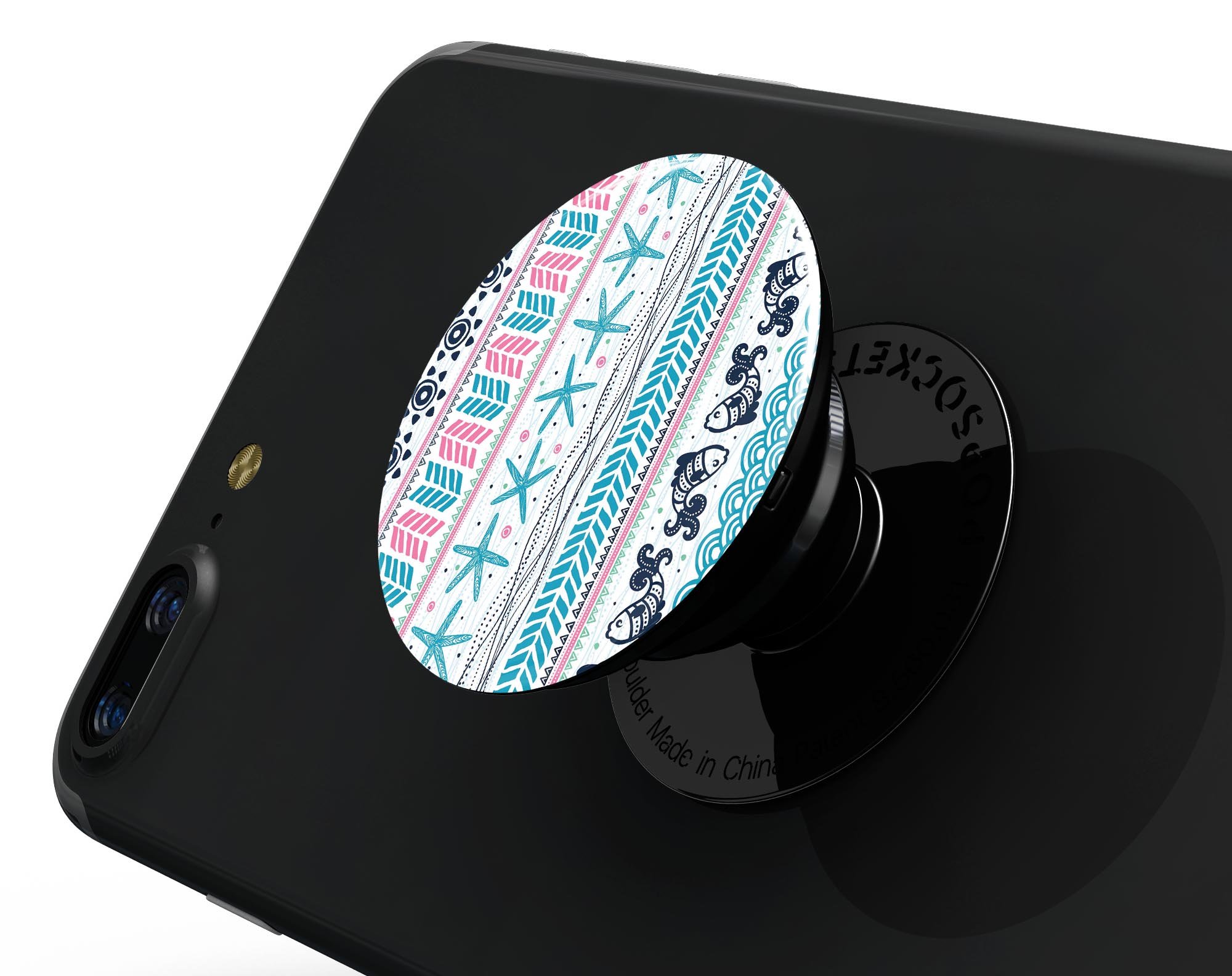 Jumping Fish Repeating Pattern Skin Kit for PopSockets, featuring vibrant colors and a playful design on a premium vinyl material.