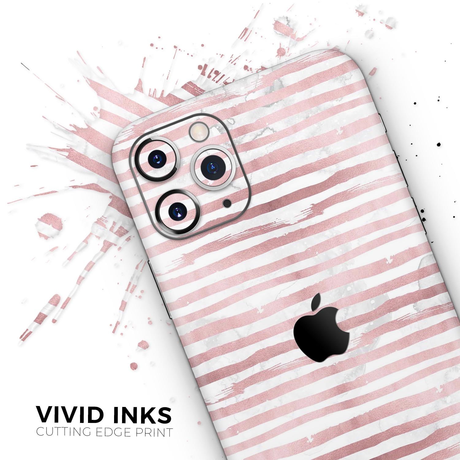 Karamfila Marble & Rose Gold Striped Skin-Kit for iPhone 11, showcasing a stylish marble pattern with rose gold accents.