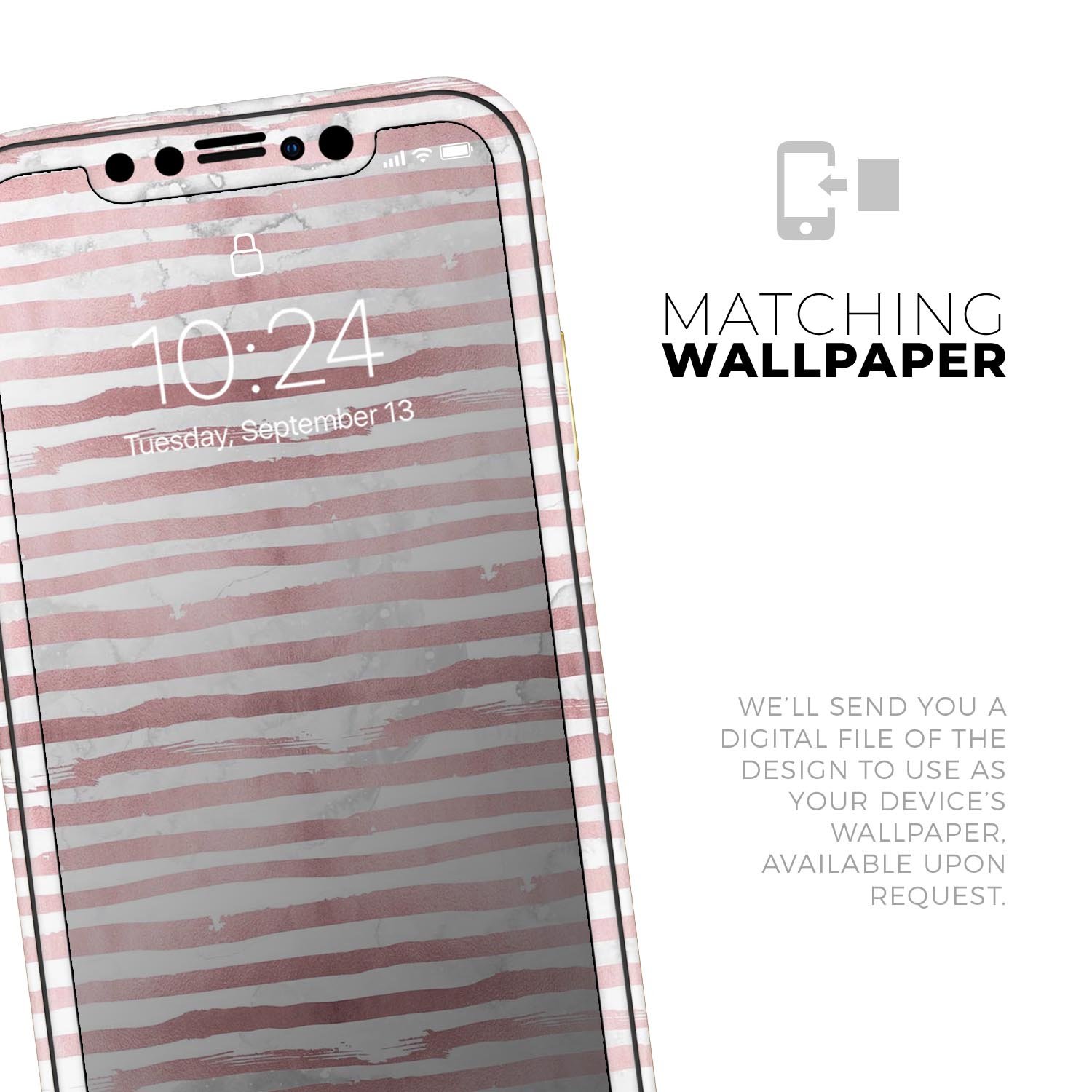 Karamfila Marble & Rose Gold Striped Skin-Kit for iPhone 11, showcasing a stylish marble pattern with rose gold accents.