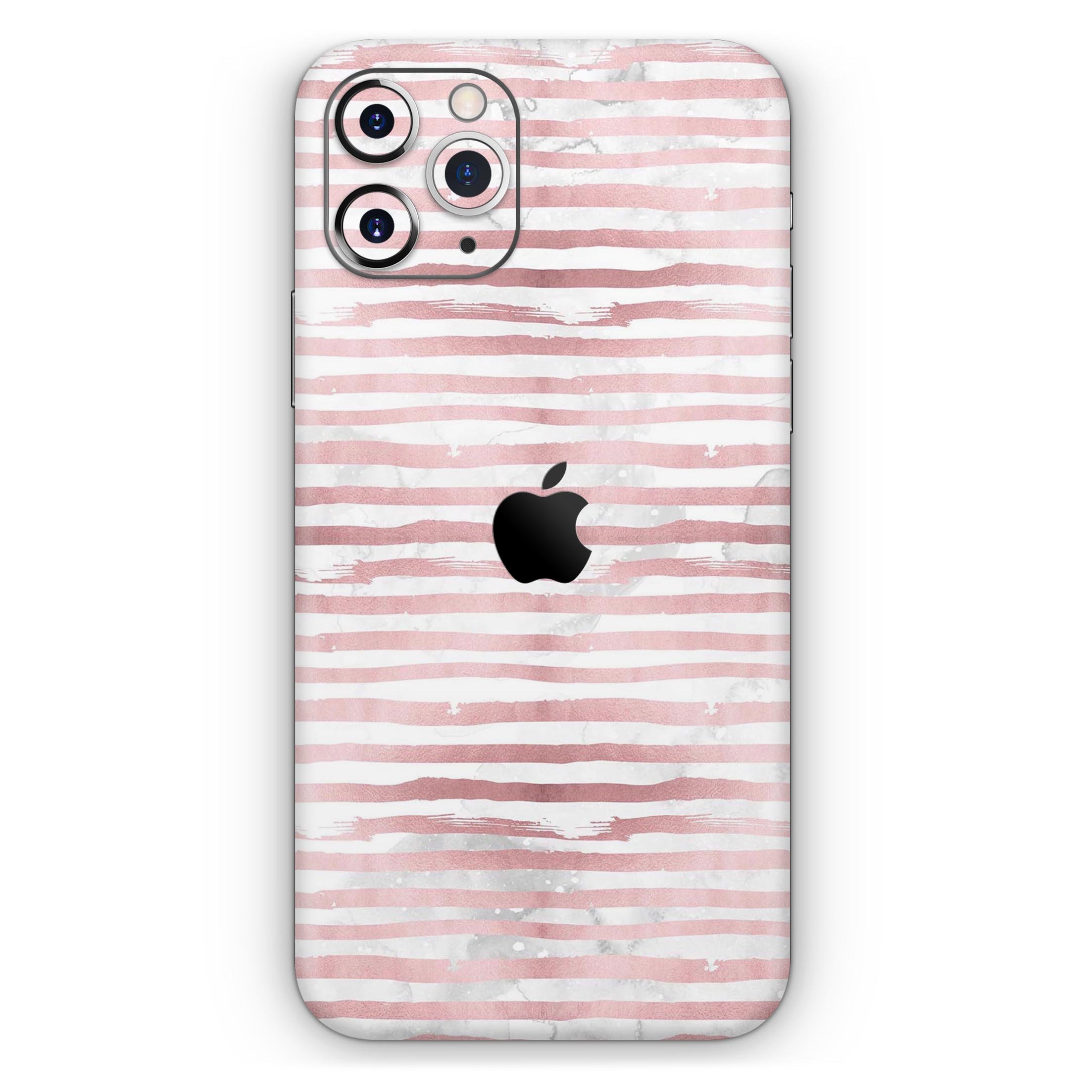 Karamfila Marble & Rose Gold Striped Skin-Kit for iPhone 11, showcasing a stylish marble pattern with rose gold accents.