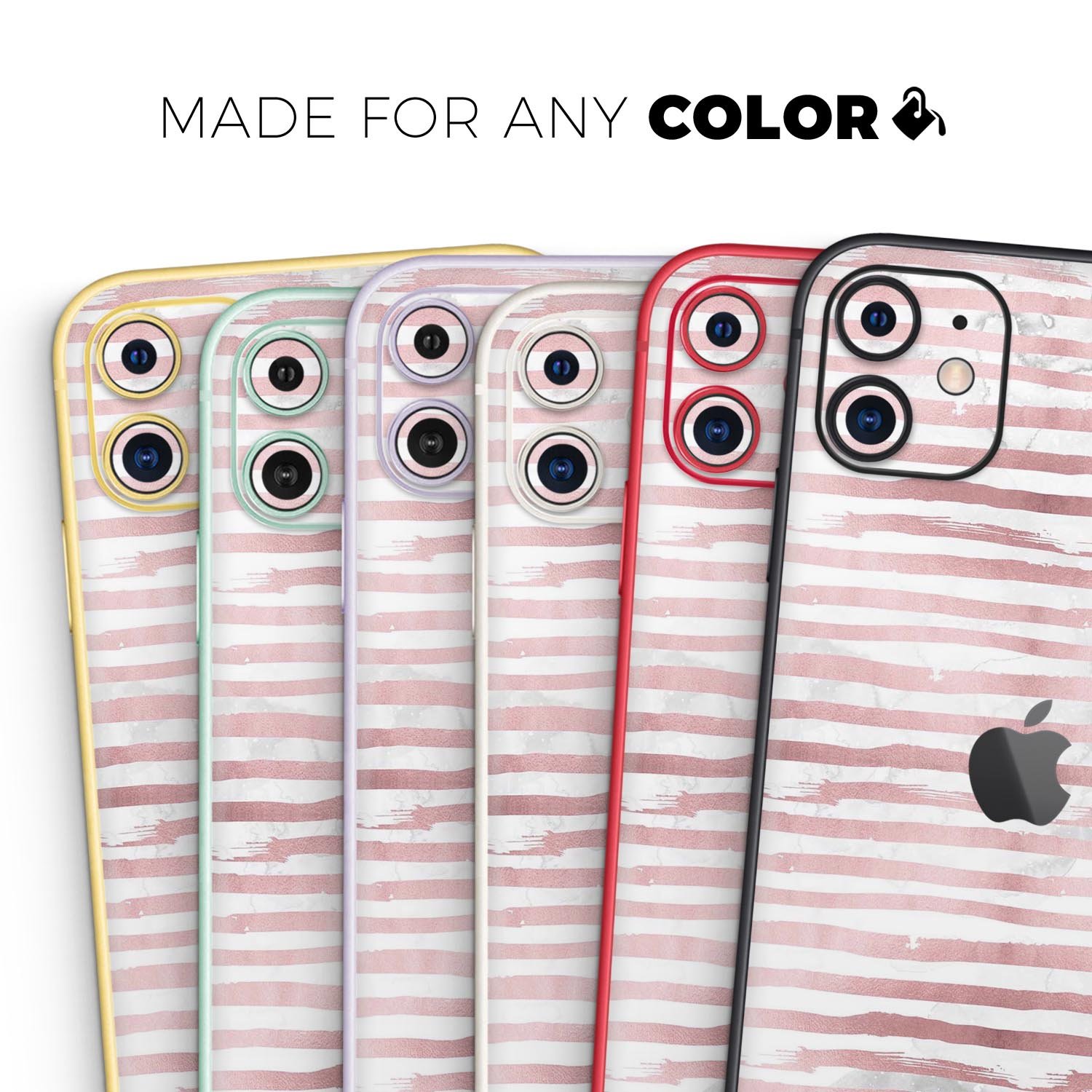 Karamfila Marble & Rose Gold Striped Skin-Kit for iPhone 11, showcasing a stylish marble pattern with rose gold accents.