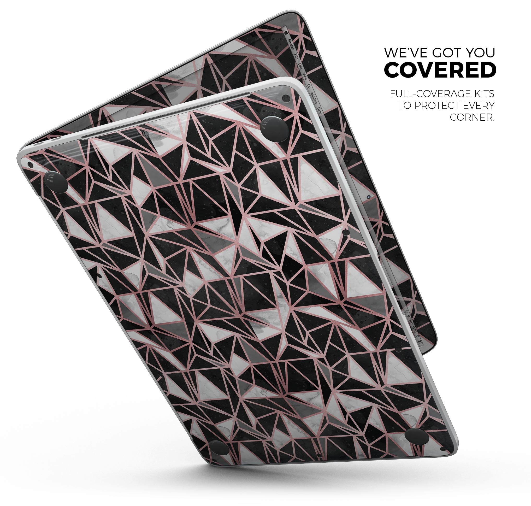 Karamfila Marble & Rose Gold skin decal wrap kit for MacBook, showcasing a stylish marble design with rose gold accents.