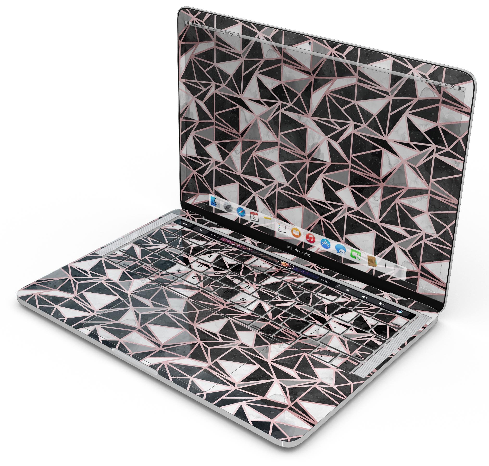 Karamfila Marble & Rose Gold skin decal wrap kit for MacBook, showcasing a stylish marble design with rose gold accents.