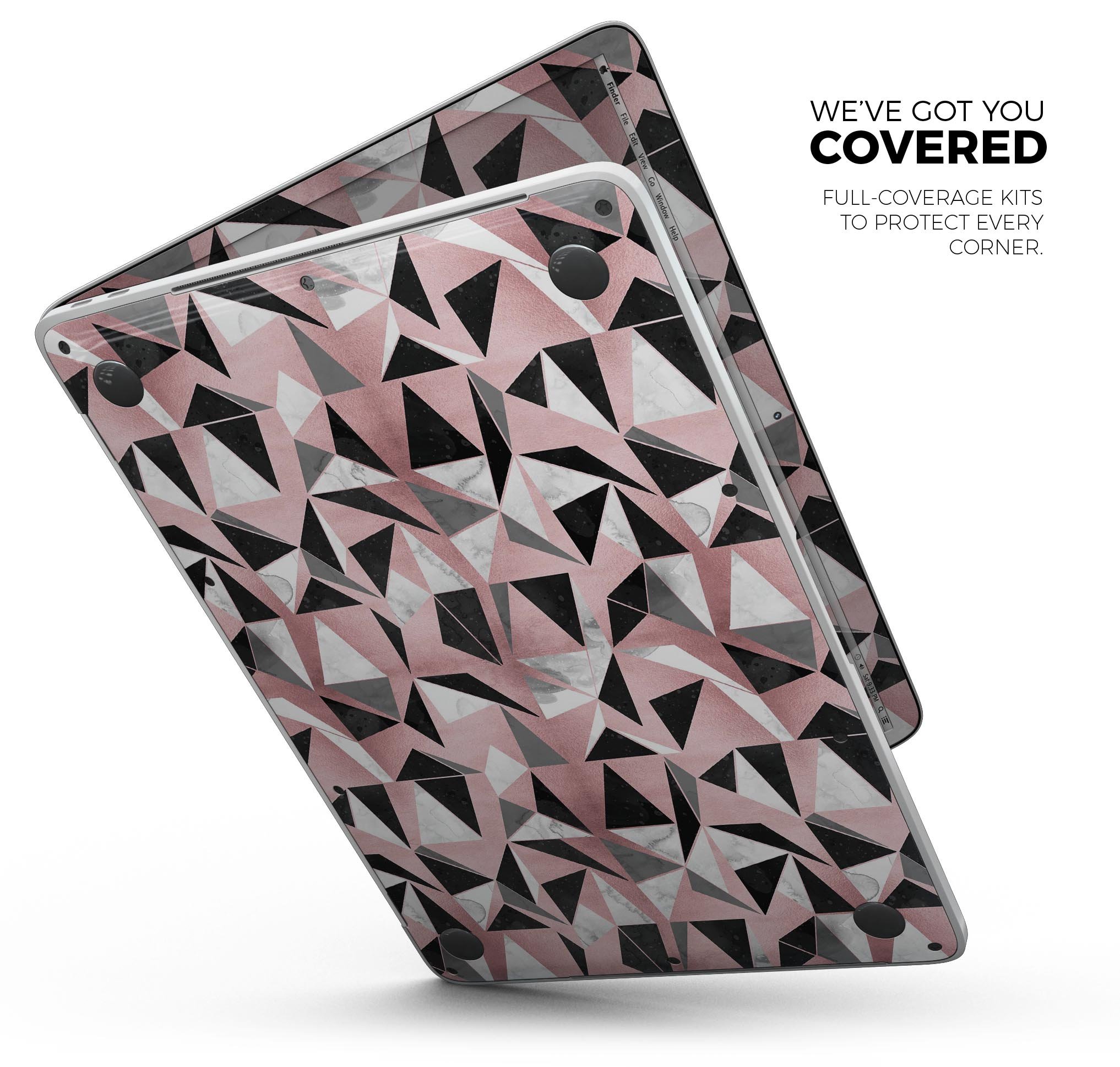 Karamfila Marble & Rose Gold skin decal wrap kit for MacBook, showcasing elegant marble design with rose gold accents.