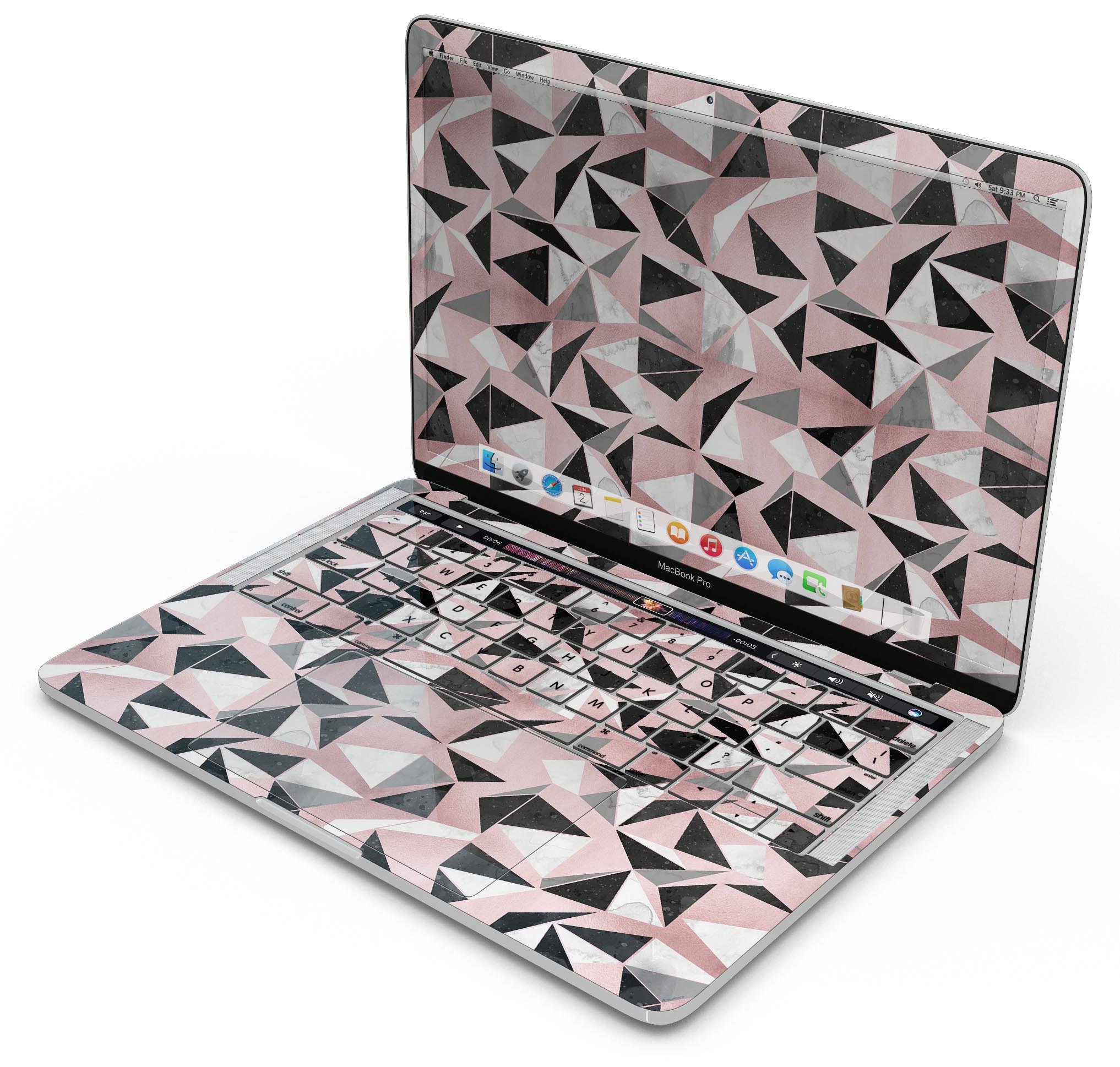 Karamfila Marble & Rose Gold skin decal wrap kit for MacBook, showcasing elegant marble design with rose gold accents.