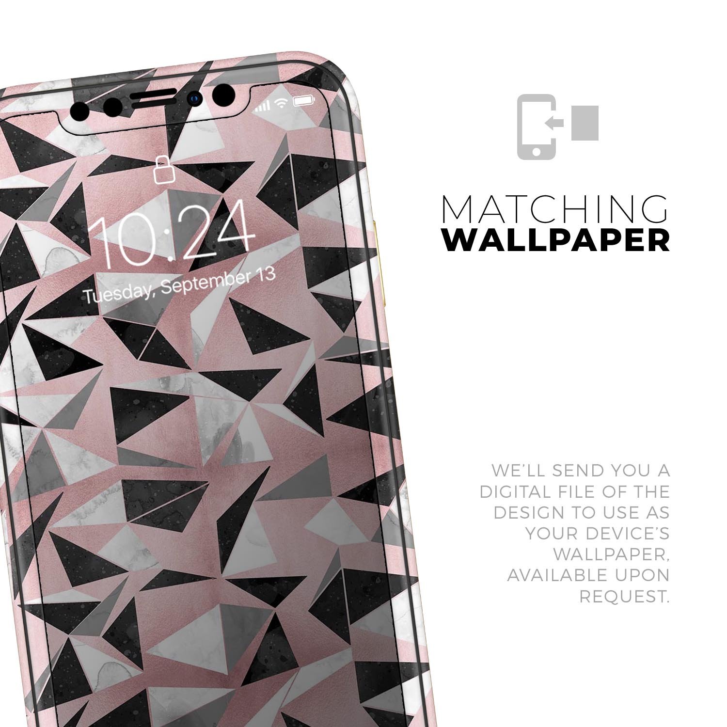 Karamfila Marble & Rose Gold skin for Apple iPhone, showcasing a stylish design with a marble pattern and rose gold accents.