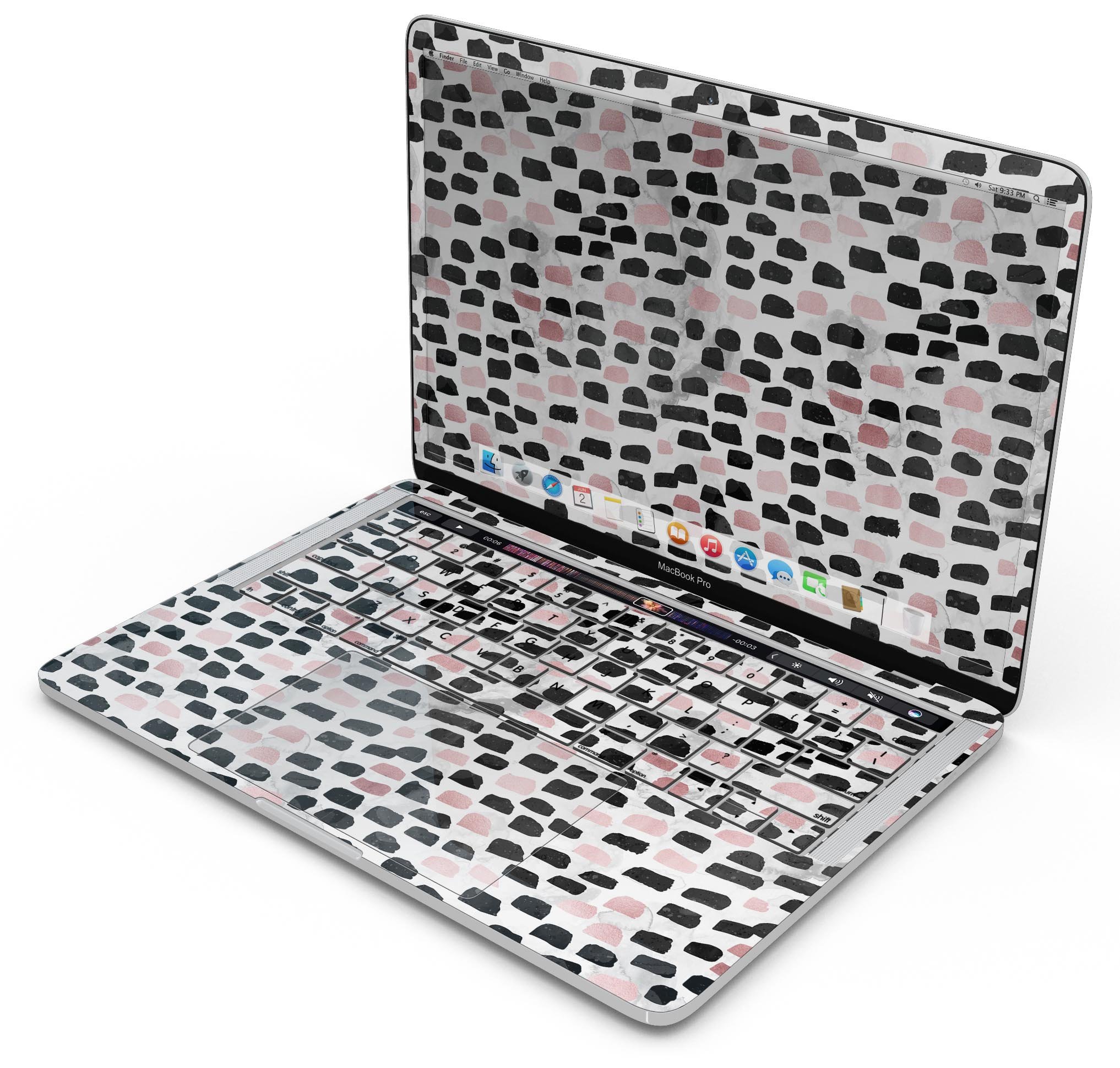 Karamfila Marble & Rose Gold skin decal wrap kit for MacBook, showcasing a stylish marble design with rose gold accents.