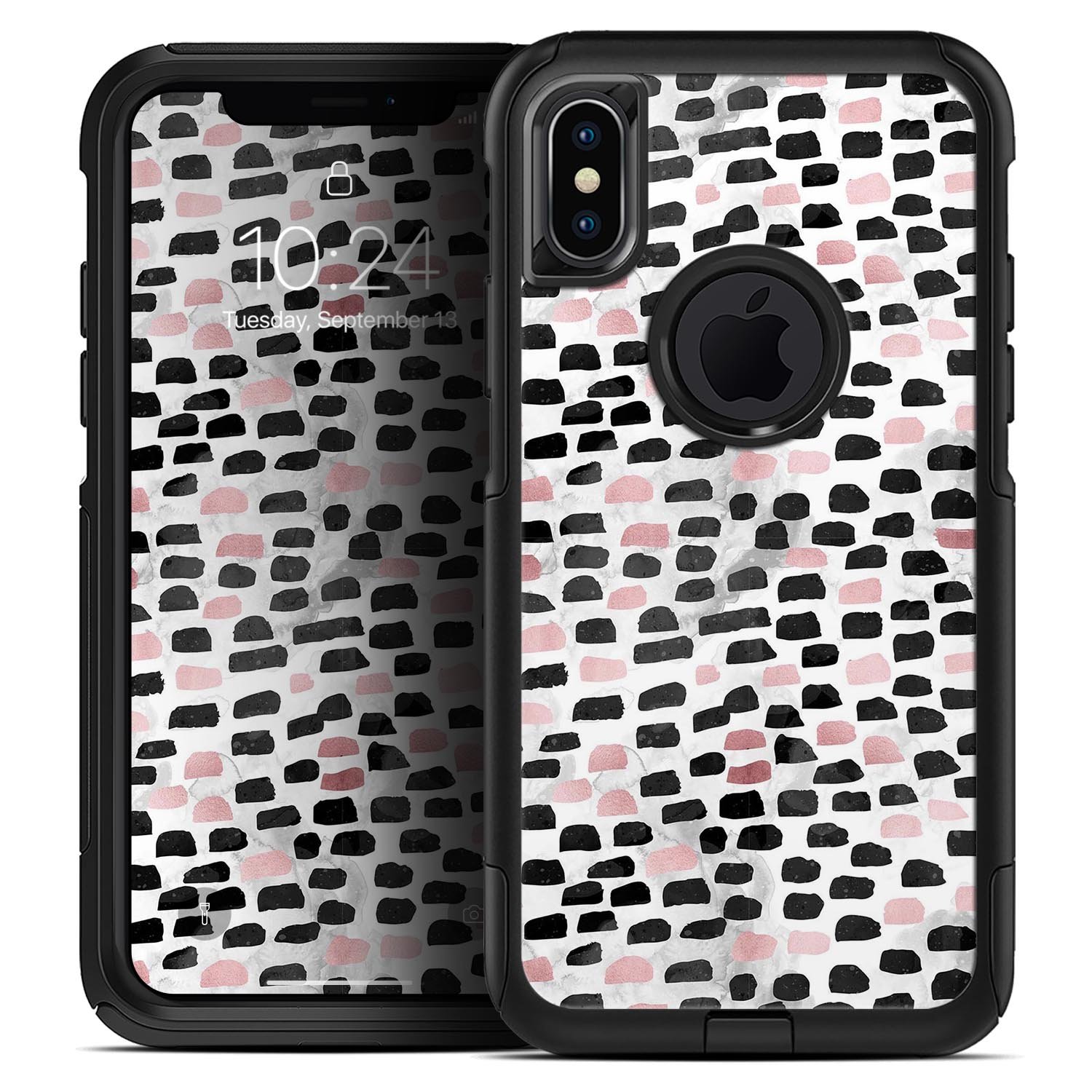 Karamfila Marble & Rose Gold Skin Kit for iPhone OtterBox, showcasing a stylish marble pattern with rose gold accents.