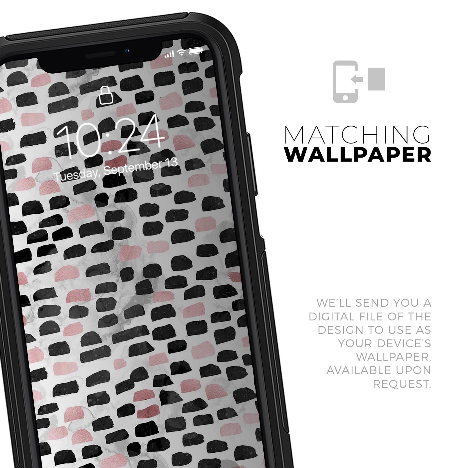 Karamfila Marble & Rose Gold Skin Kit for iPhone OtterBox, showcasing a stylish marble pattern with rose gold accents.