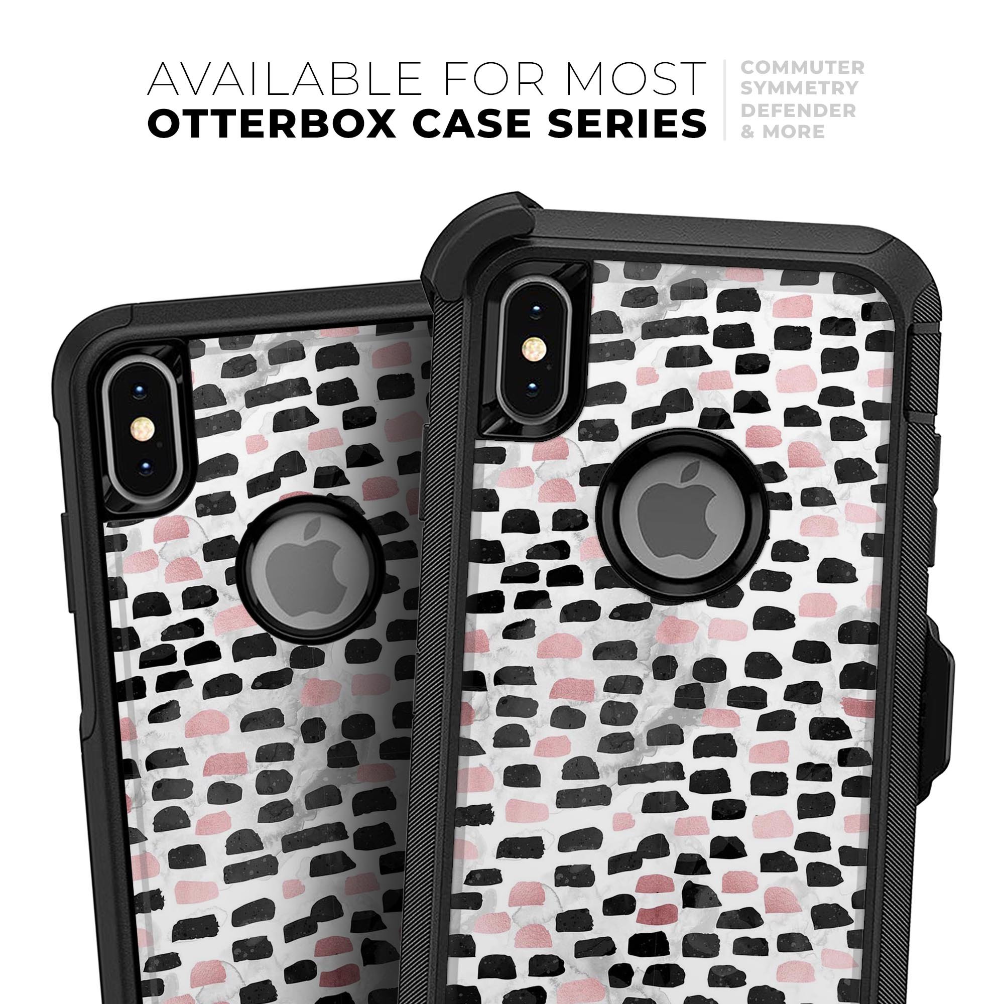 Karamfila Marble & Rose Gold Skin Kit for iPhone OtterBox, showcasing a stylish marble pattern with rose gold accents.