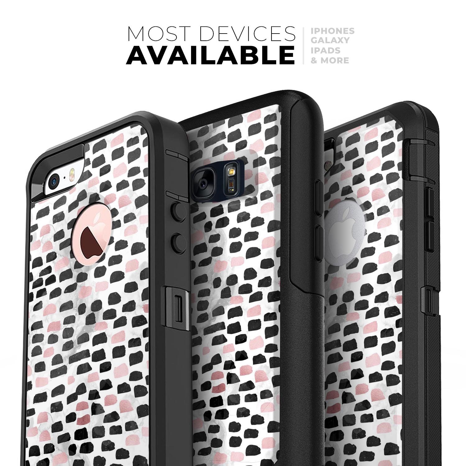 Karamfila Marble & Rose Gold Skin Kit for iPhone OtterBox, showcasing a stylish marble pattern with rose gold accents.