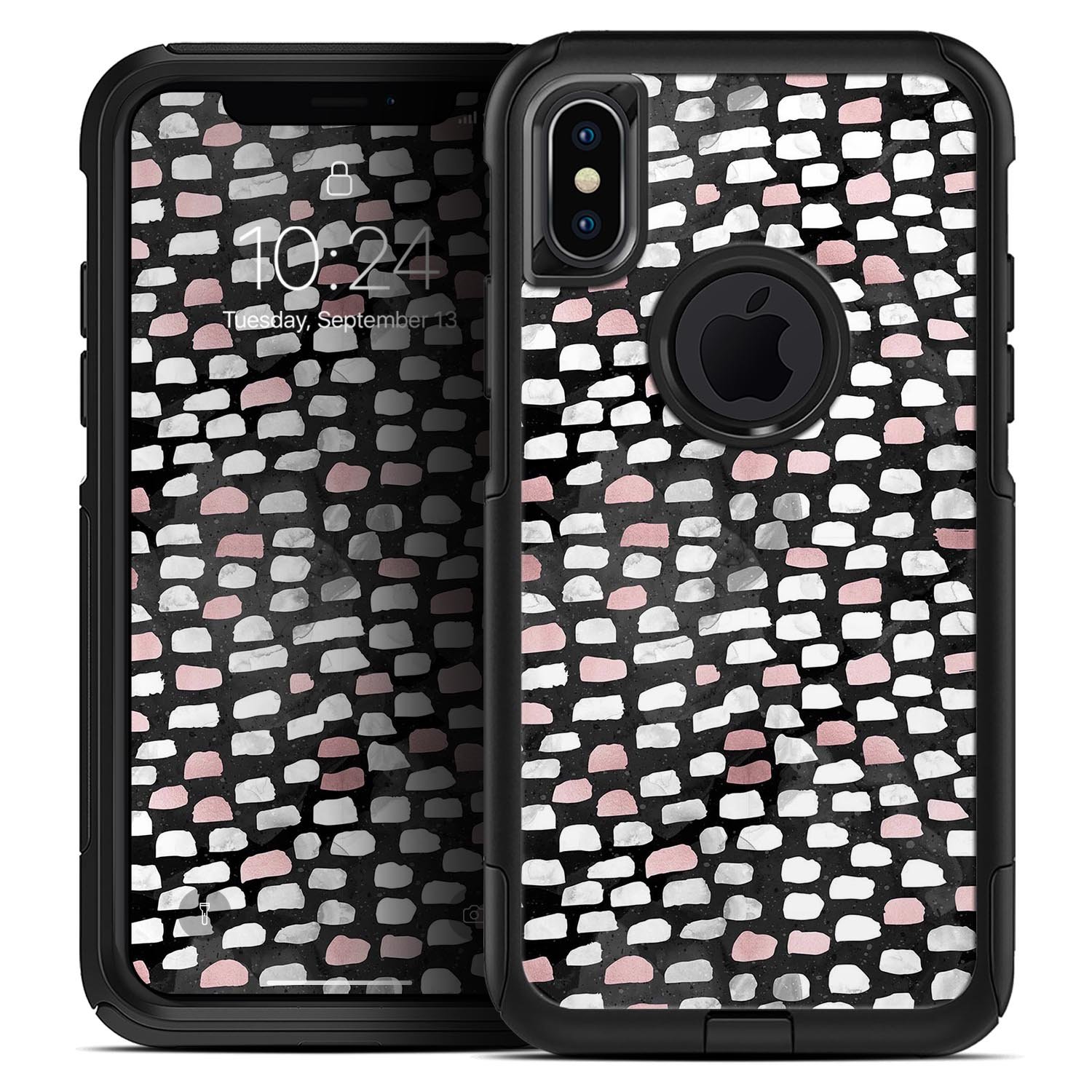 Karamfila Marble & Rose Gold Skin Kit for iPhone OtterBox, showcasing a stylish marble pattern with rose gold accents.