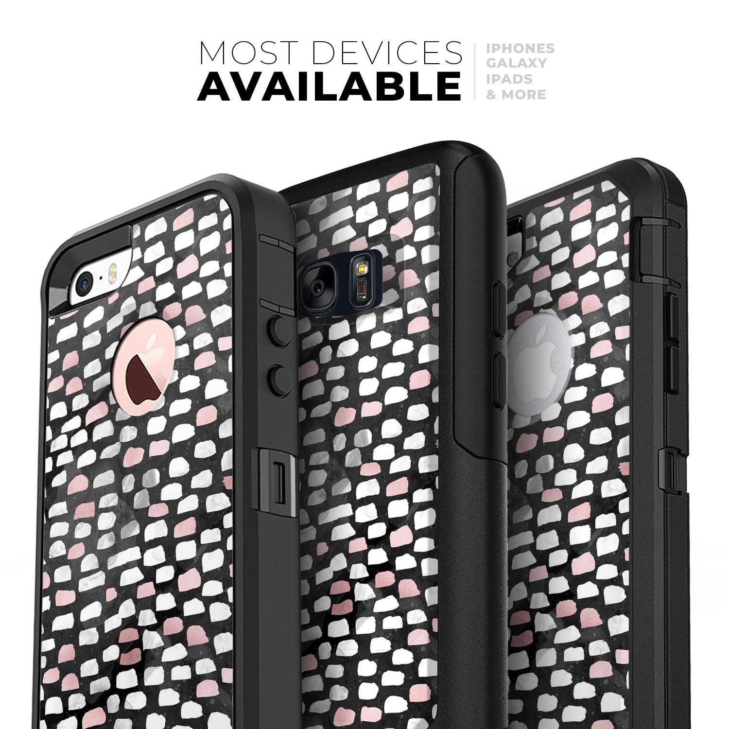 Karamfila Marble & Rose Gold Skin Kit for iPhone OtterBox, showcasing a stylish marble pattern with rose gold accents.