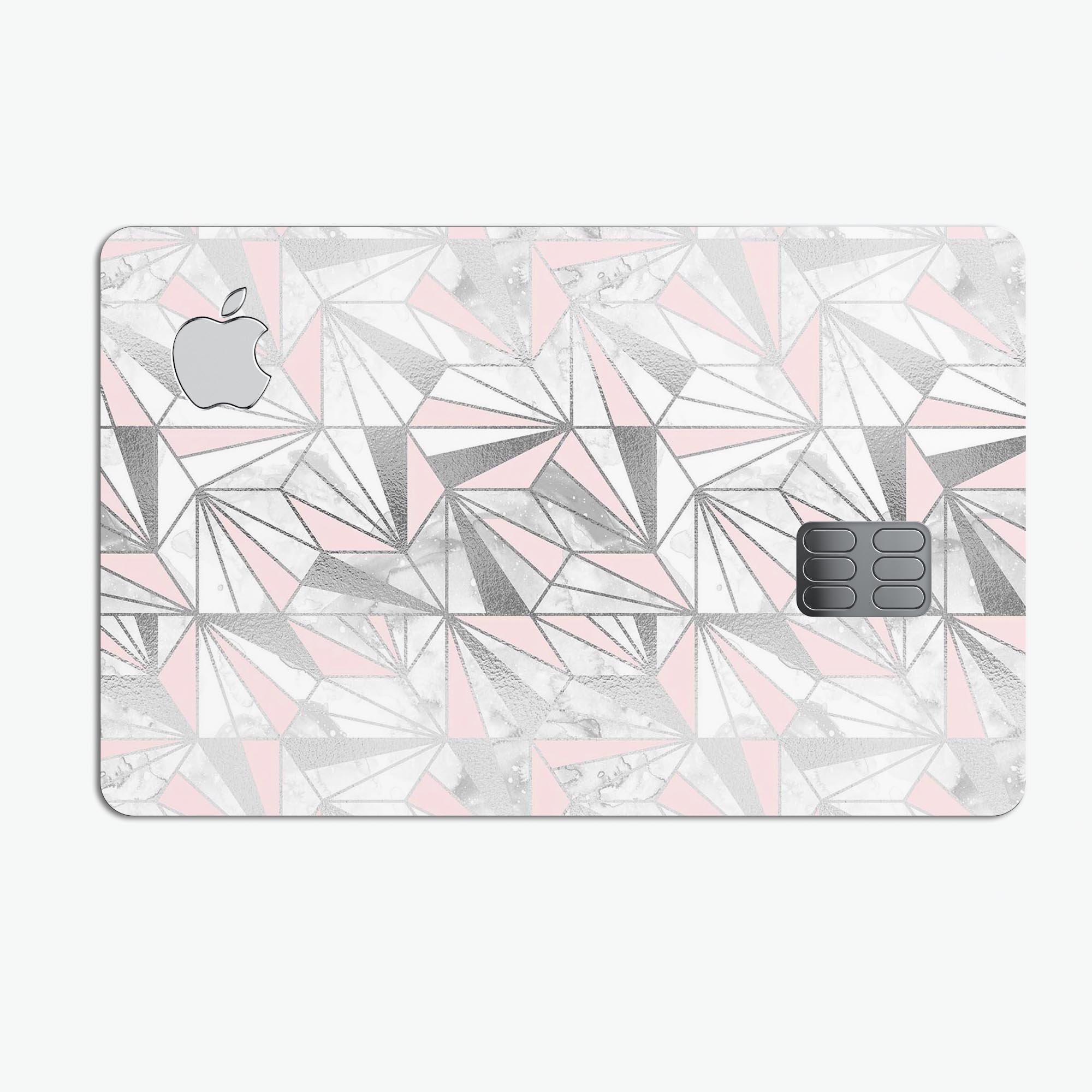 Karamfila Silver & Pink Marble V1 skin kit for Apple Card, showcasing premium vinyl design with bubble-free installation.