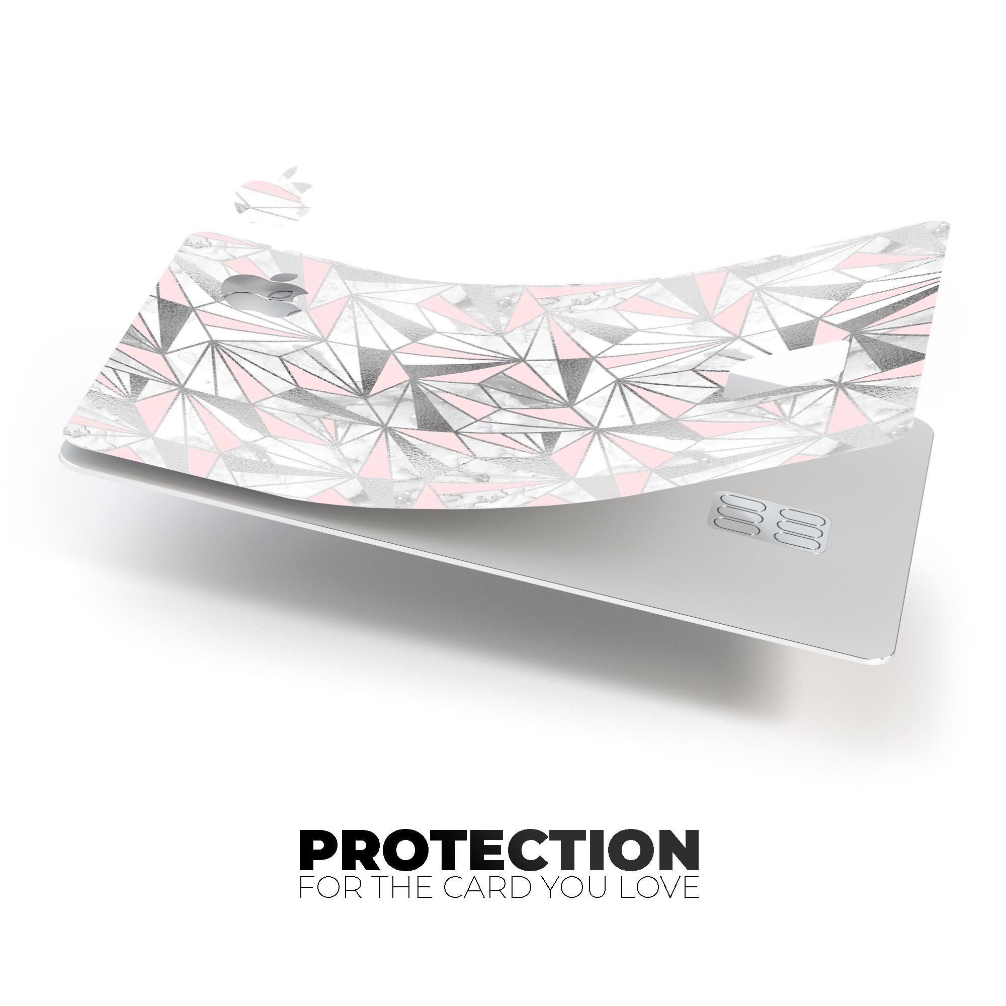 Karamfila Silver & Pink Marble V1 skin kit for Apple Card, showcasing premium vinyl design with bubble-free installation.